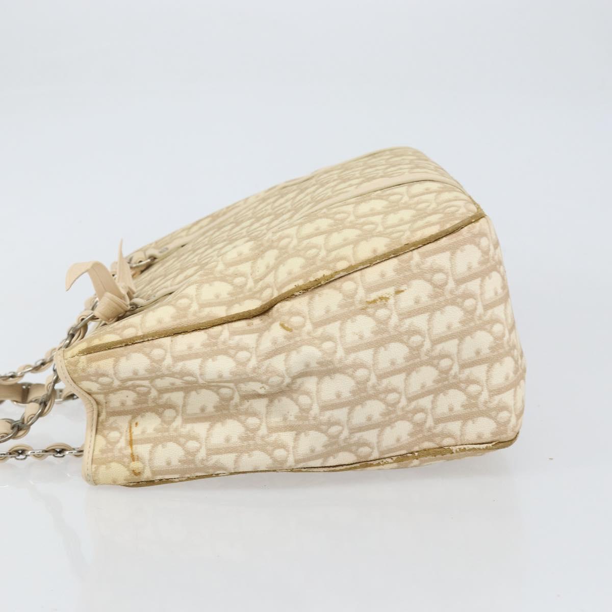 Christian Dior Trotter Canvas Romantic Tote Bag PVC Beige Silver Auth gh1473