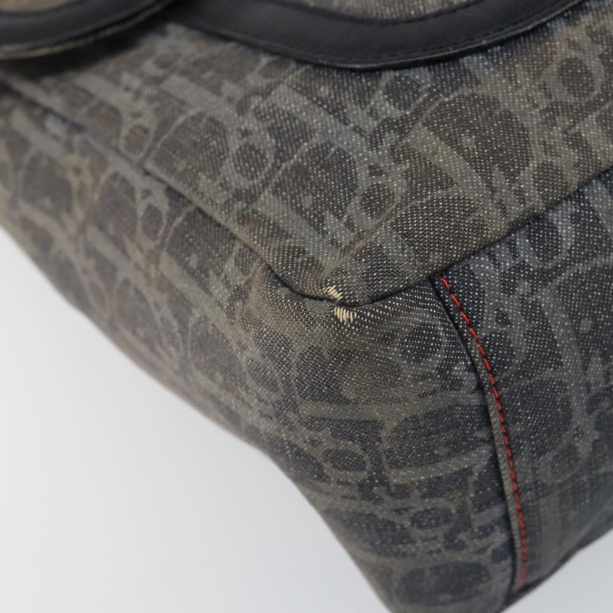 Christian Dior Trotter Canvas Shoulder Bag Navy Silver Auth gh1474