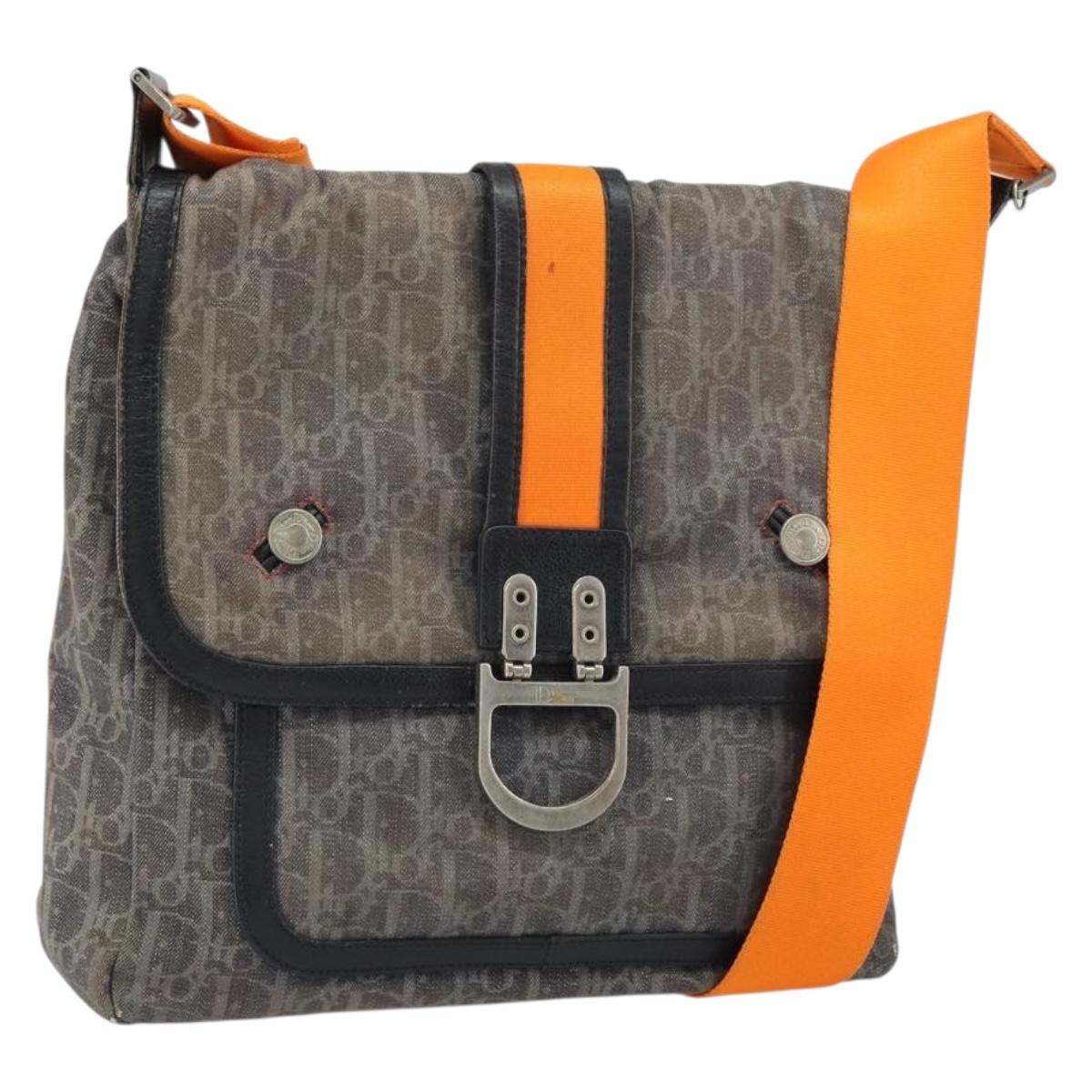 Christian Dior Trotter Canvas Shoulder Bag Navy Silver Auth gh1474