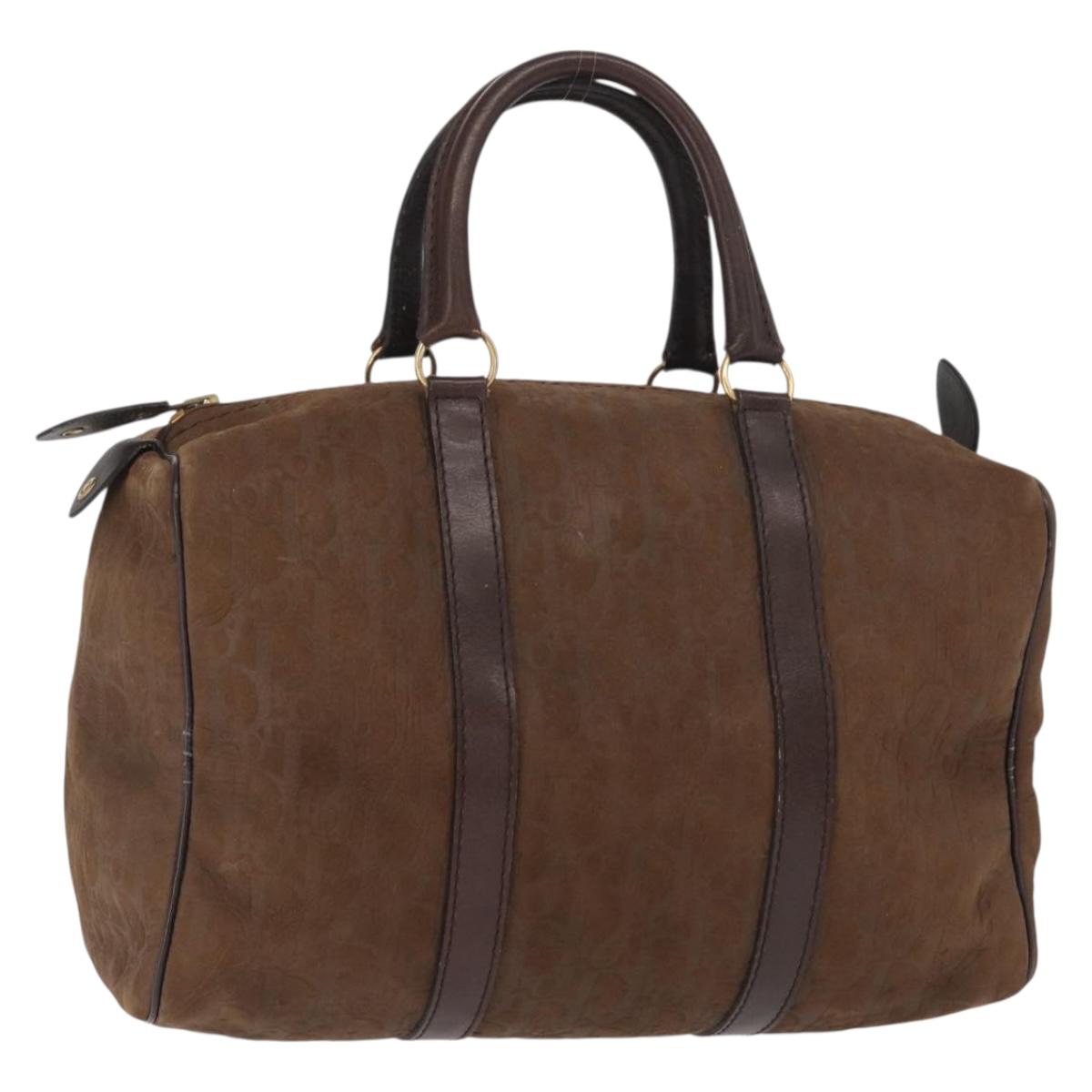 Christian Dior Trotter Canvas Boston Bag Brown Gold Auth gh1476