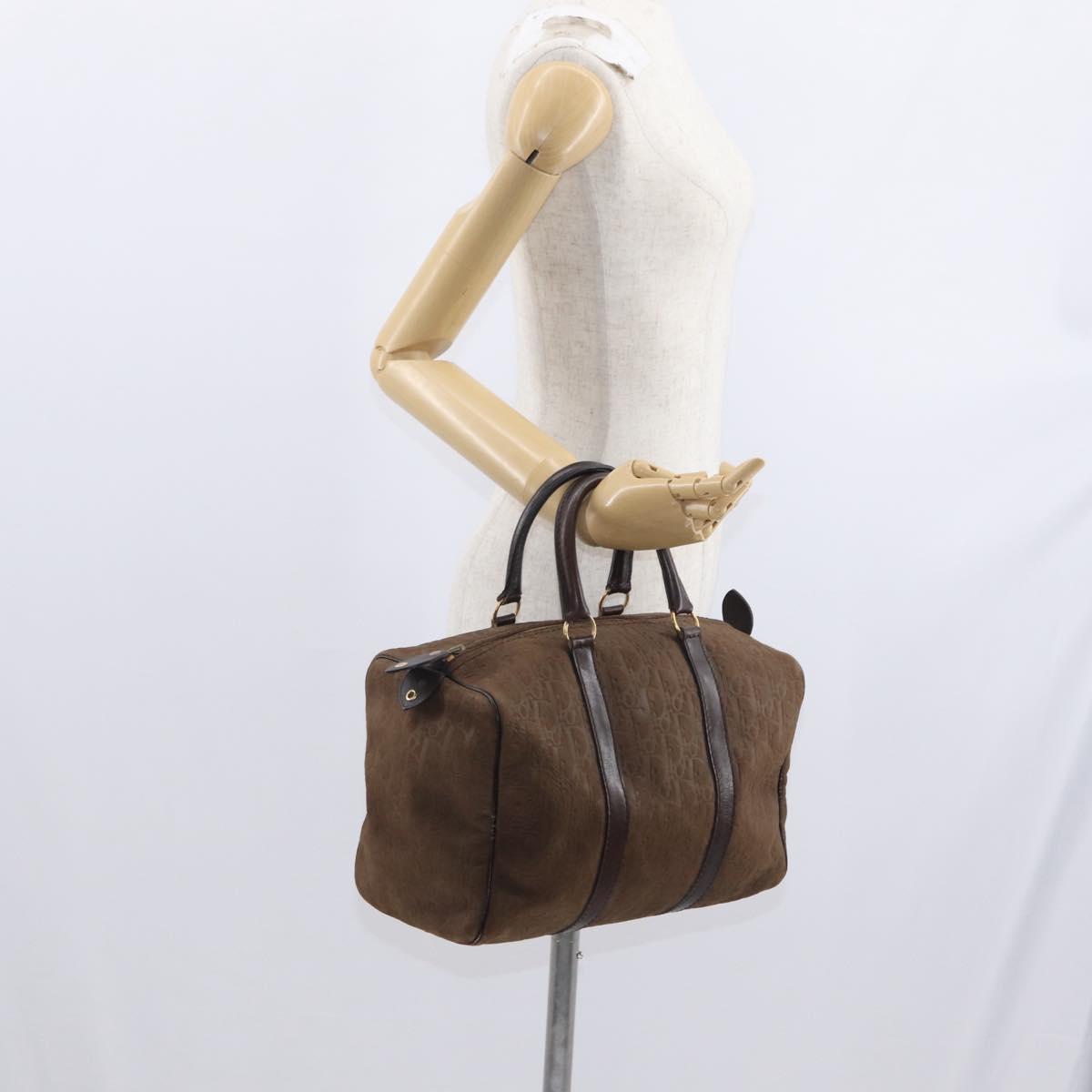 Christian Dior Trotter Canvas Boston Bag Brown Gold Auth gh1476