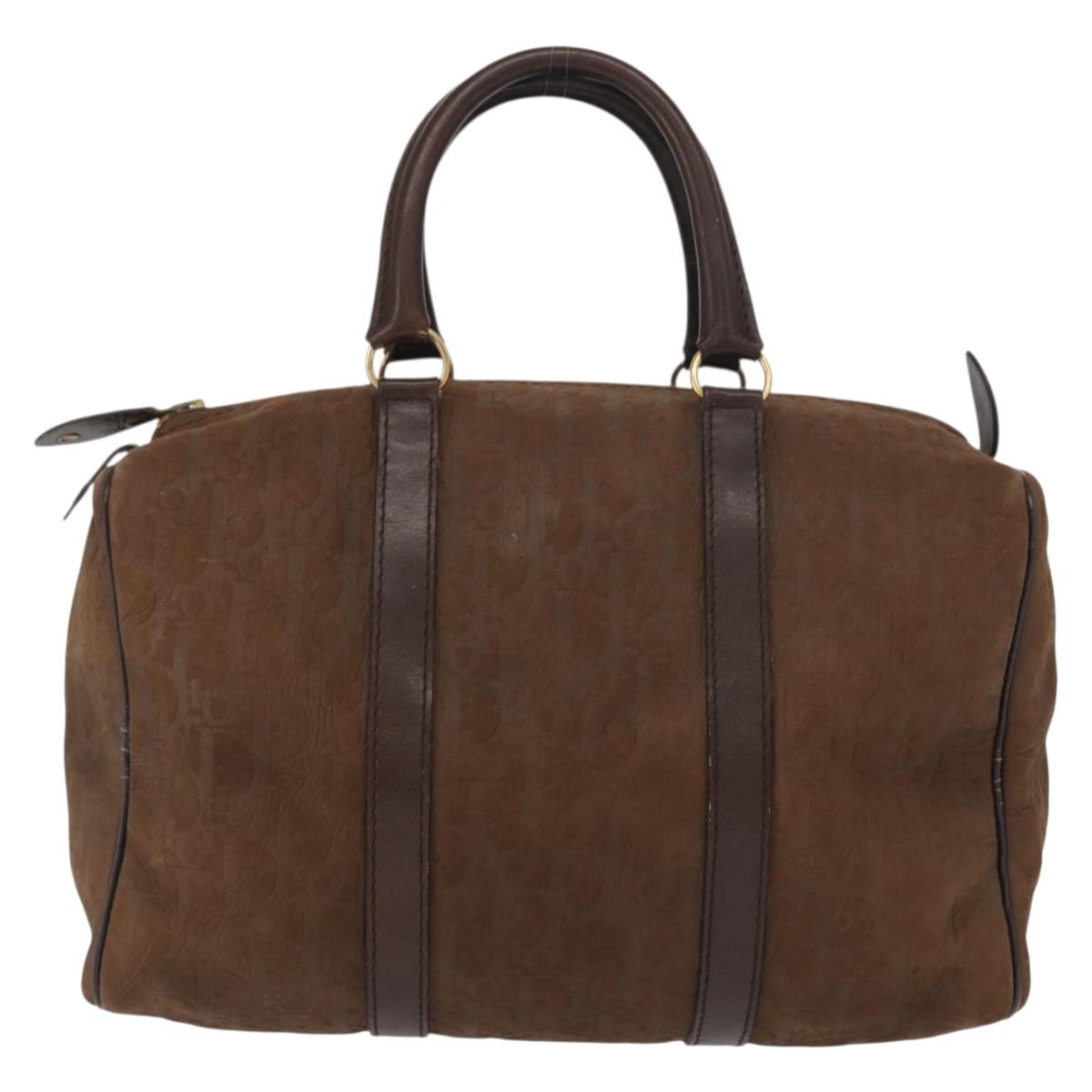 Christian Dior Trotter Canvas Boston Bag Brown Gold Auth gh1476