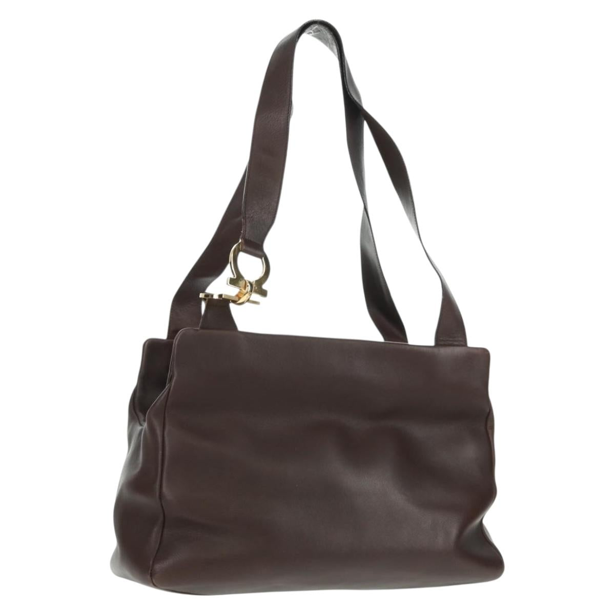 Salvatore Ferragamo Tote Bag Leather Brown Gold Auth gh1479