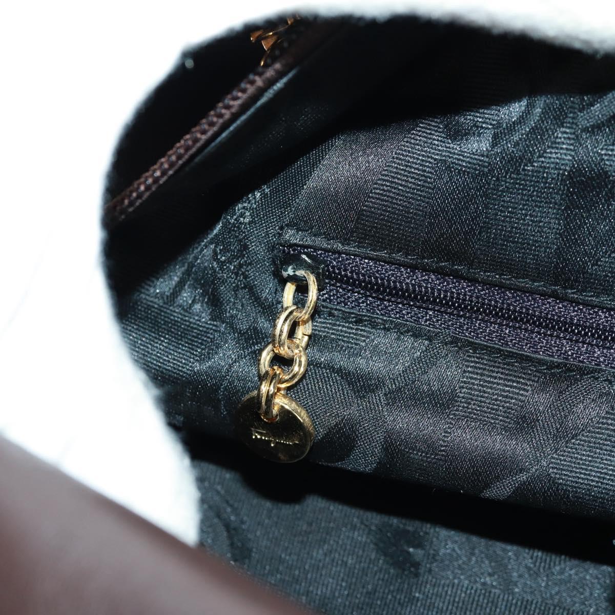 Salvatore Ferragamo Tote Bag Leather Brown Gold Auth gh1479