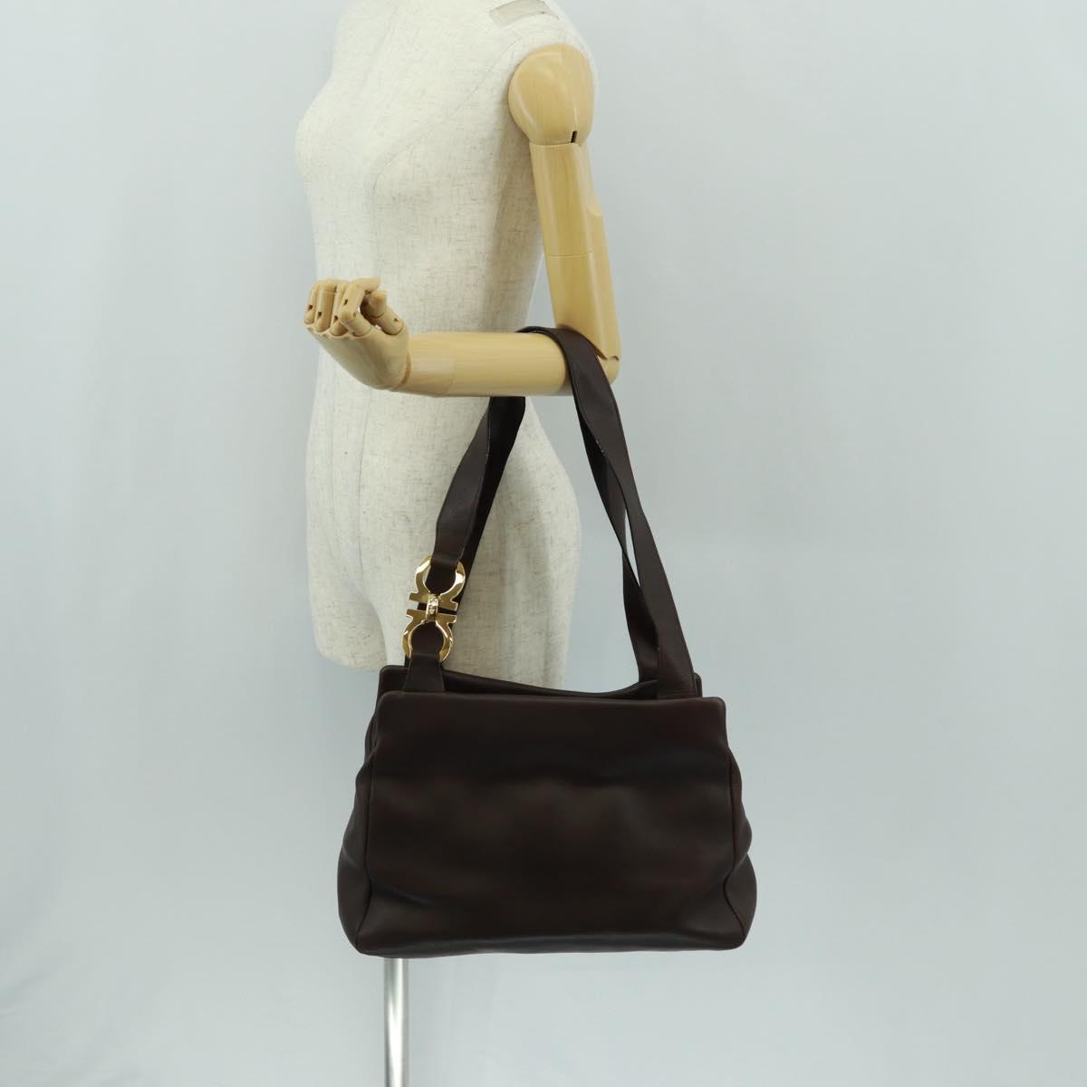 Salvatore Ferragamo Tote Bag Leather Brown Gold Auth gh1479