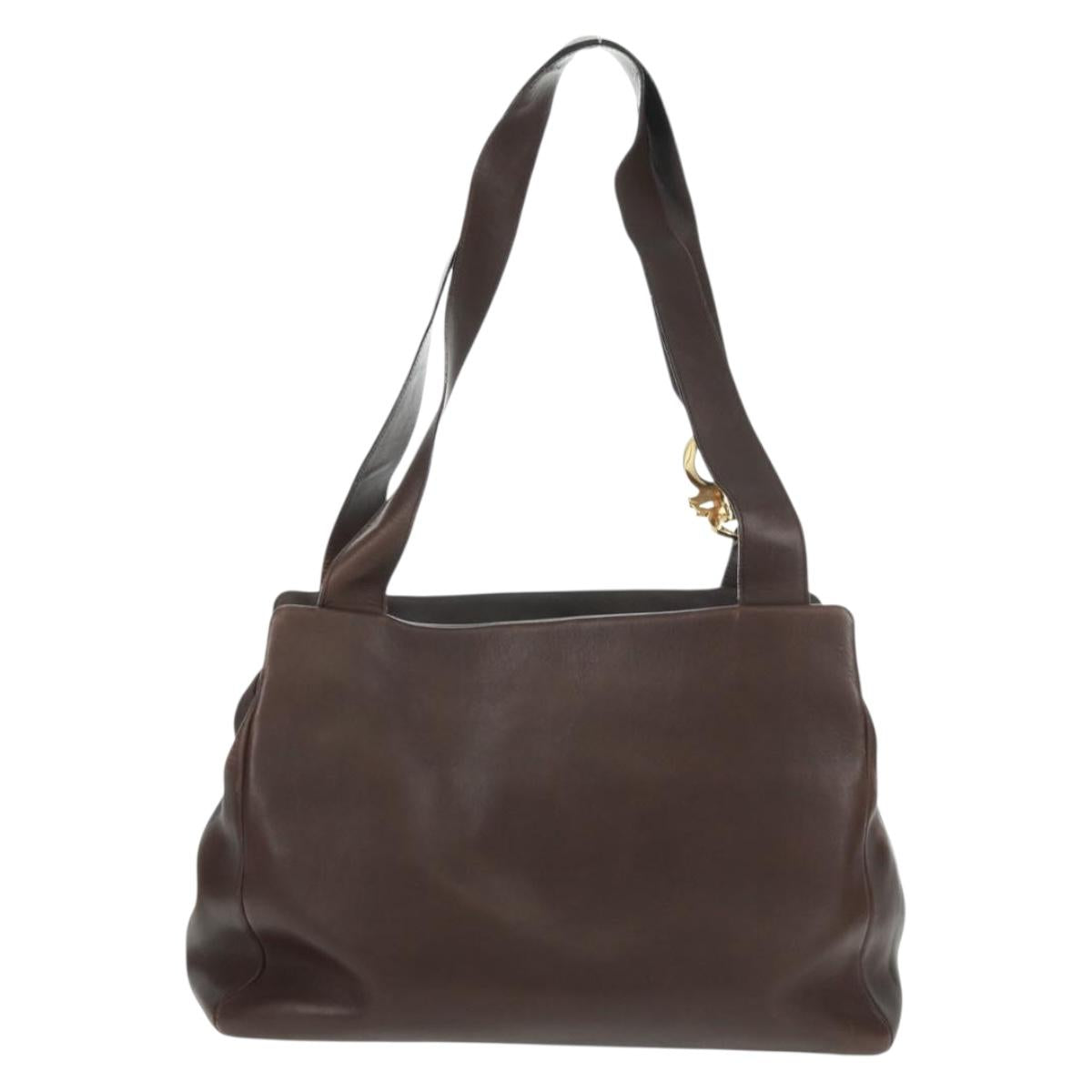 Salvatore Ferragamo Tote Bag Leather Brown Gold Auth gh1479