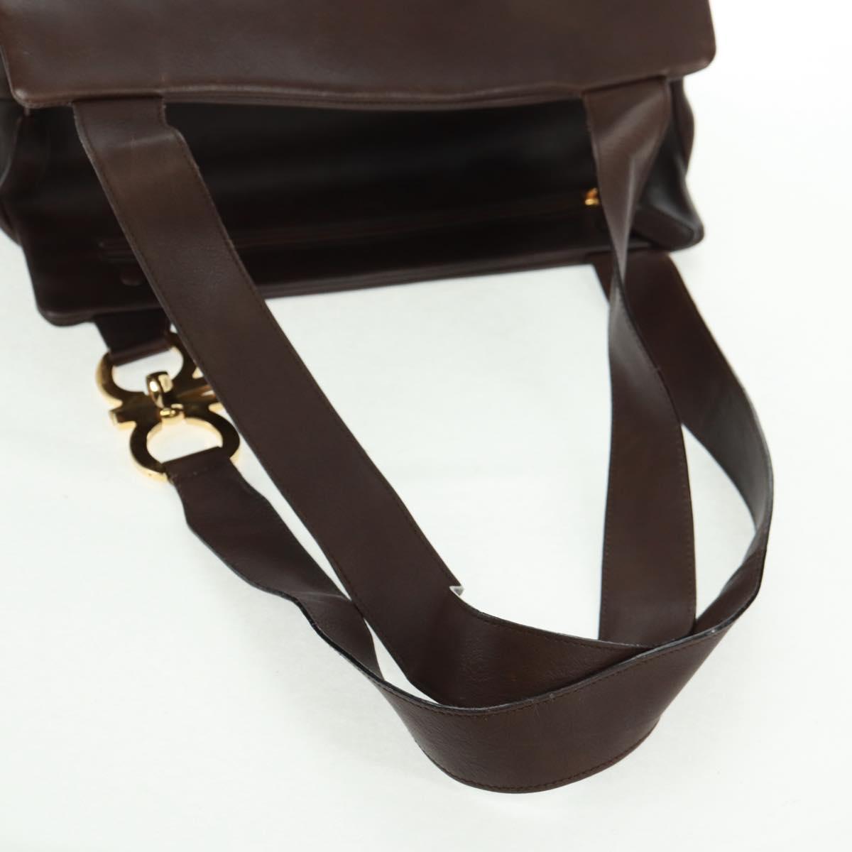 Salvatore Ferragamo Tote Bag Leather Brown Gold Auth gh1479