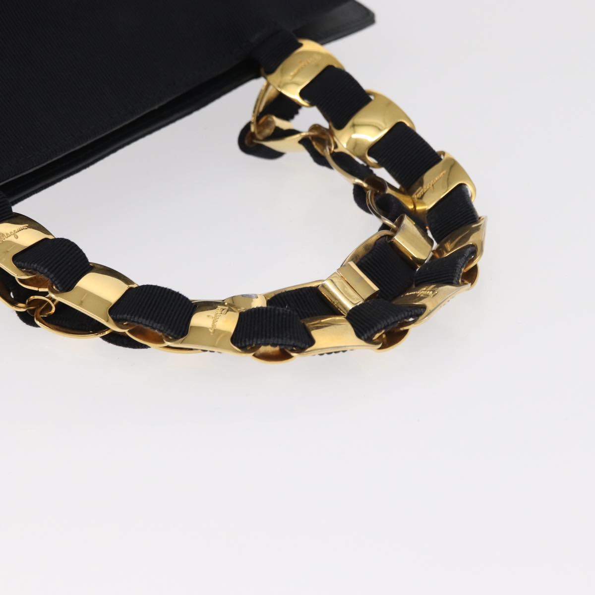 Salvatore Ferragamo Vala Hand Bag Canvas Navy Gold Auth gh1482