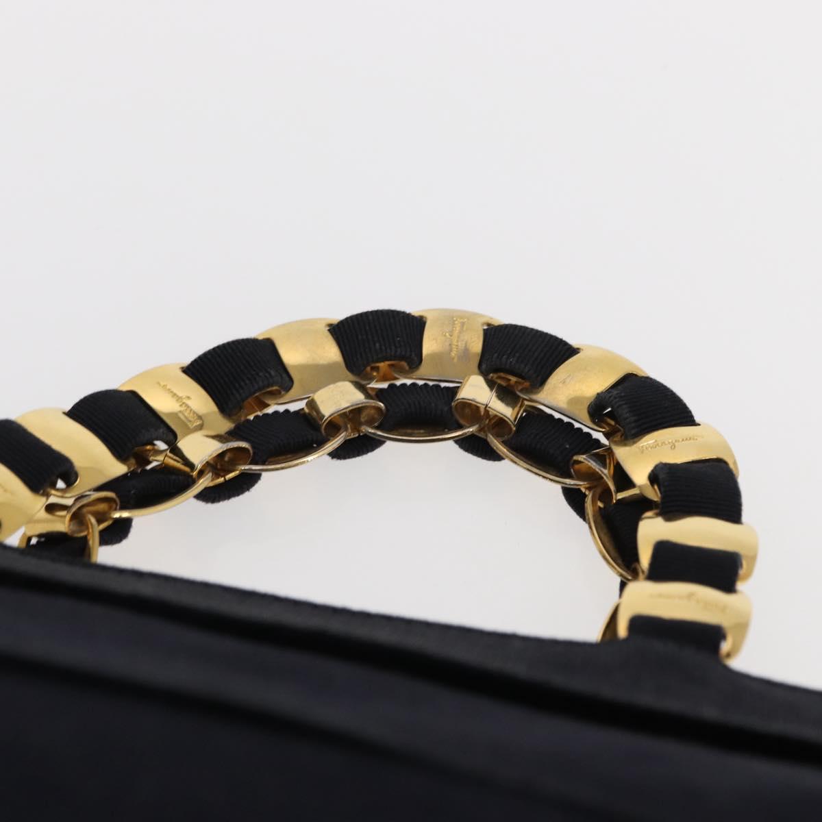 Salvatore Ferragamo Vala Hand Bag Canvas Navy Gold Auth gh1482