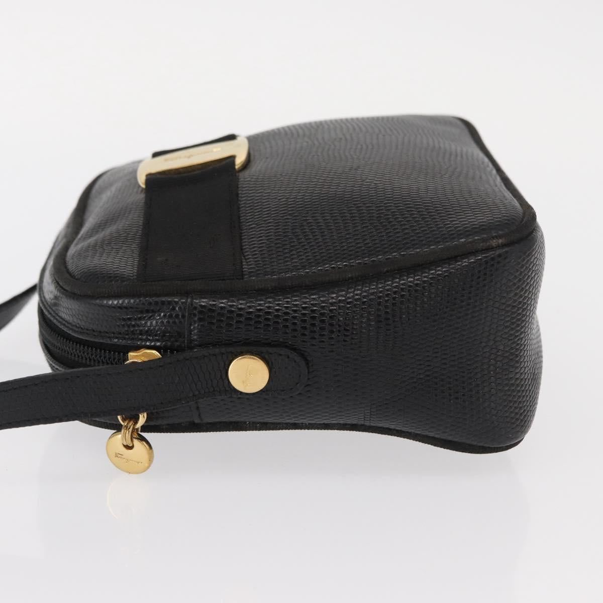 Salvatore Ferragamo Vala Shoulder Bag Leather Black Gold Auth gh1483