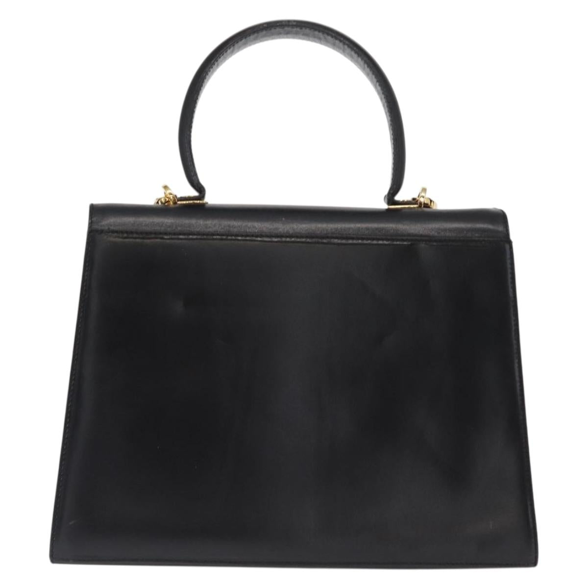 Salvatore Ferragamo Gancini Hand Bag Leather 2way Black Gold Auth gh1484