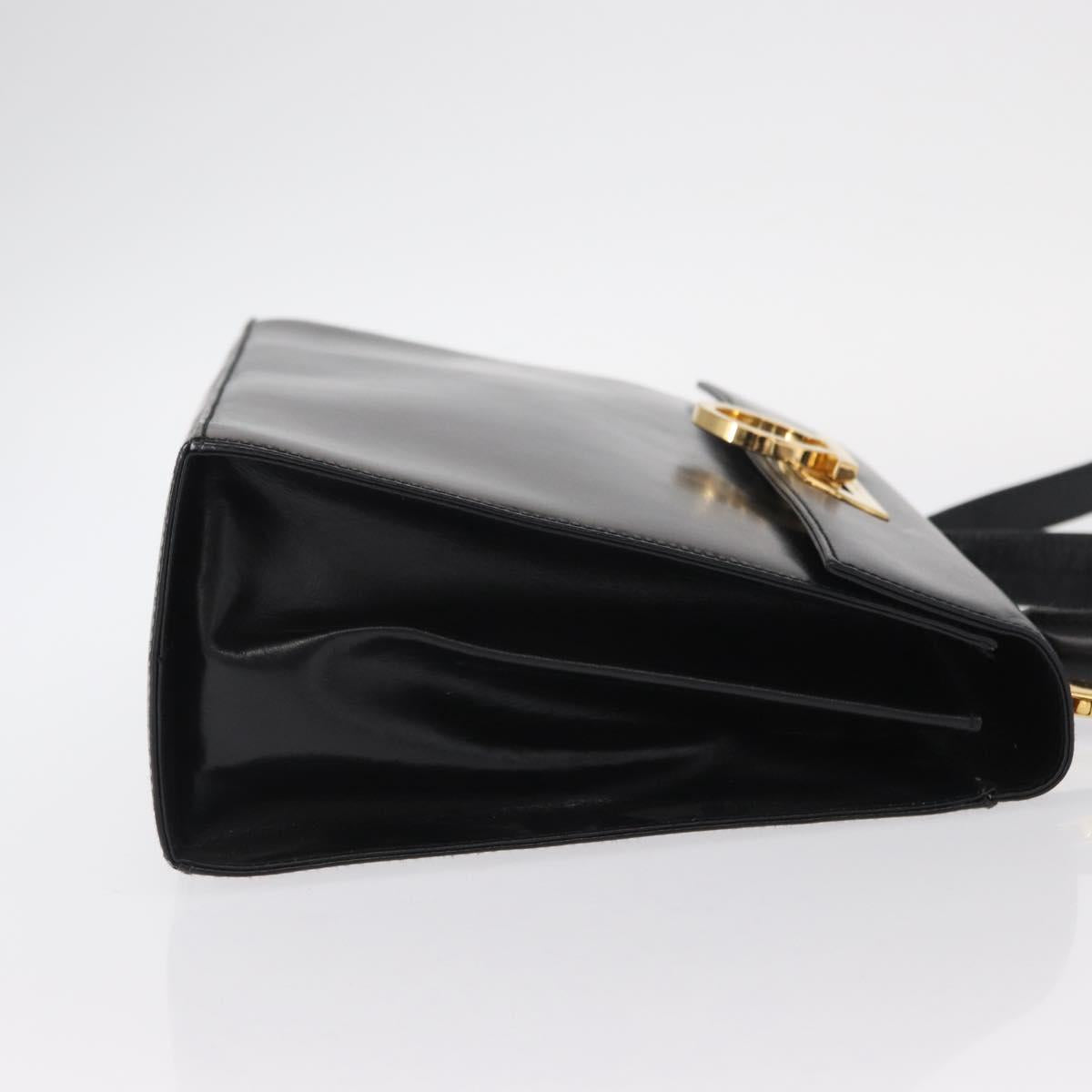 Salvatore Ferragamo Gancini Hand Bag Leather 2way Black Gold Auth gh1484