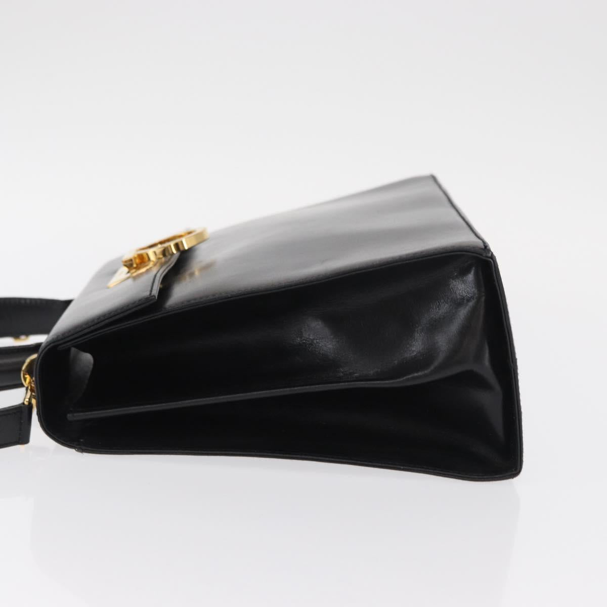 Salvatore Ferragamo Gancini Hand Bag Leather 2way Black Gold Auth gh1484