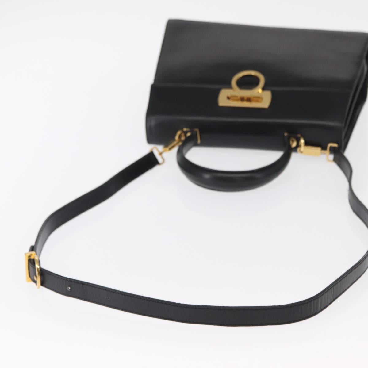Salvatore Ferragamo Gancini Hand Bag Leather 2way Black Gold Auth gh1484