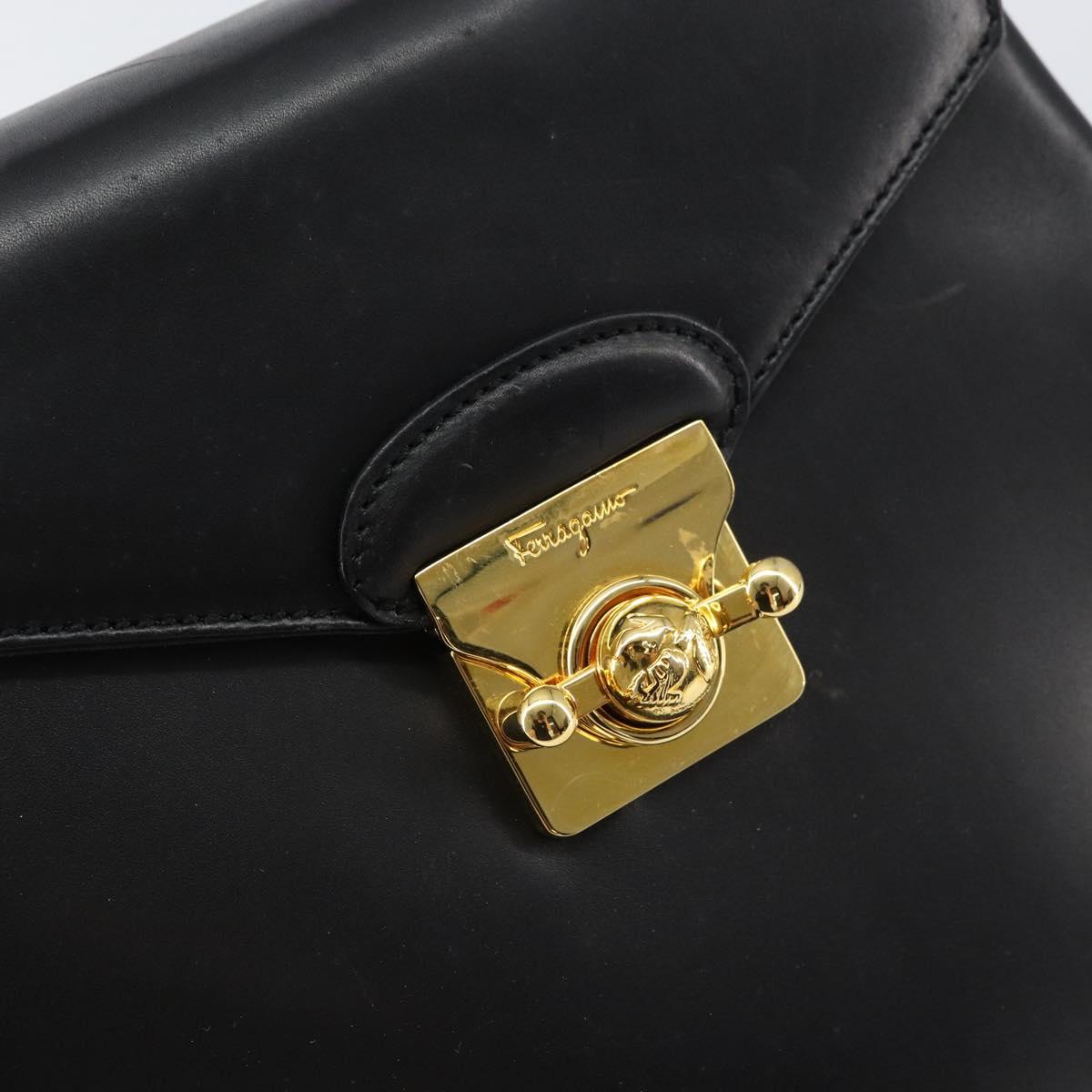 Salvatore Ferragamo Hand Bag Leather 2way Black Gold Auth gh1485
