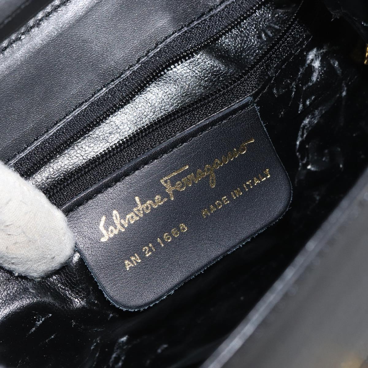 Salvatore Ferragamo Hand Bag Leather 2way Black Gold Auth gh1485