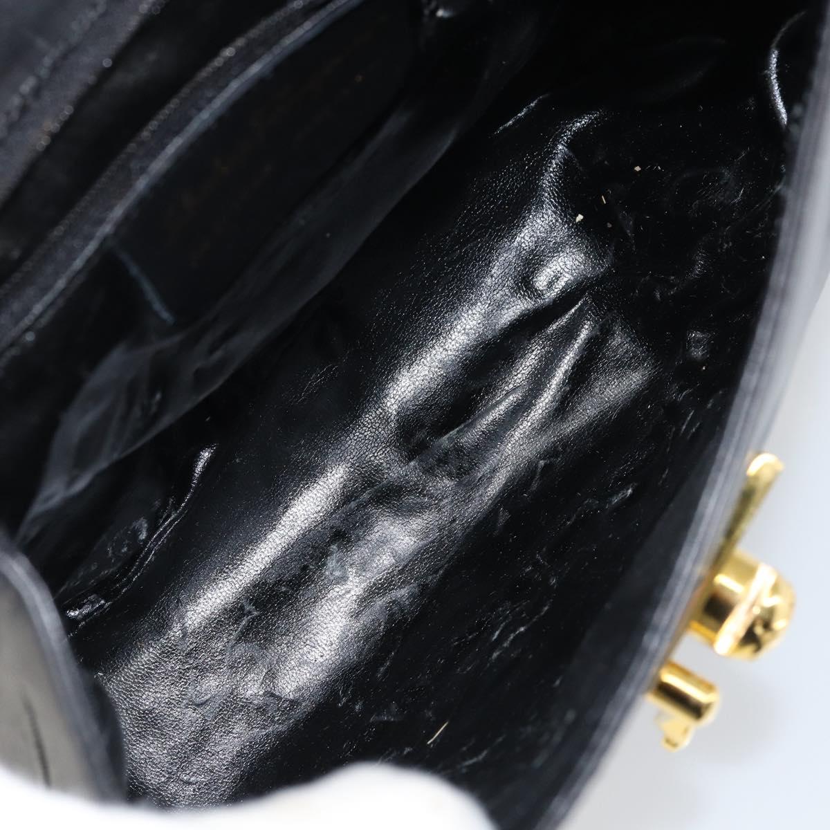 Salvatore Ferragamo Hand Bag Leather 2way Black Gold Auth gh1485