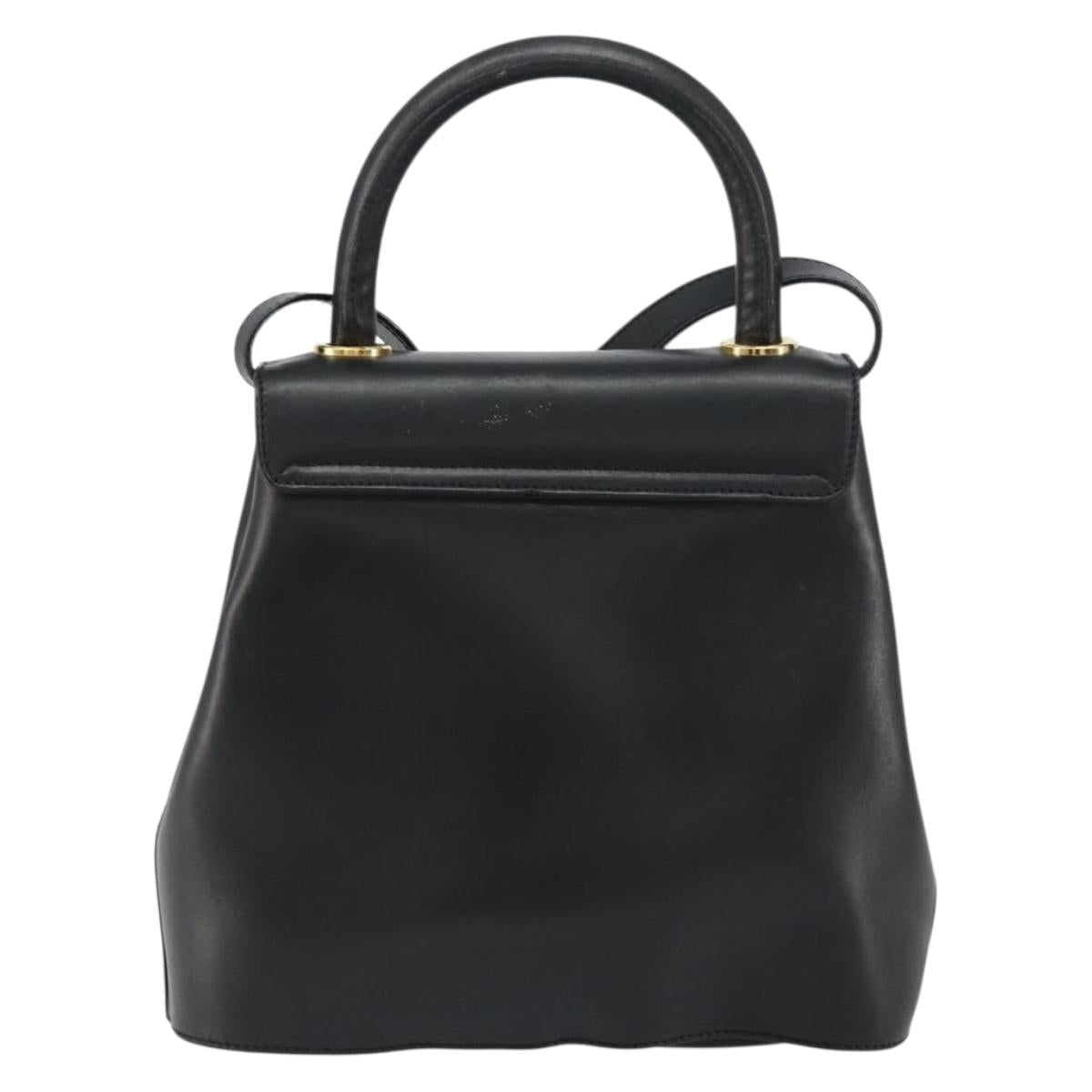 Salvatore Ferragamo Hand Bag Leather 2way Black Gold Auth gh1485