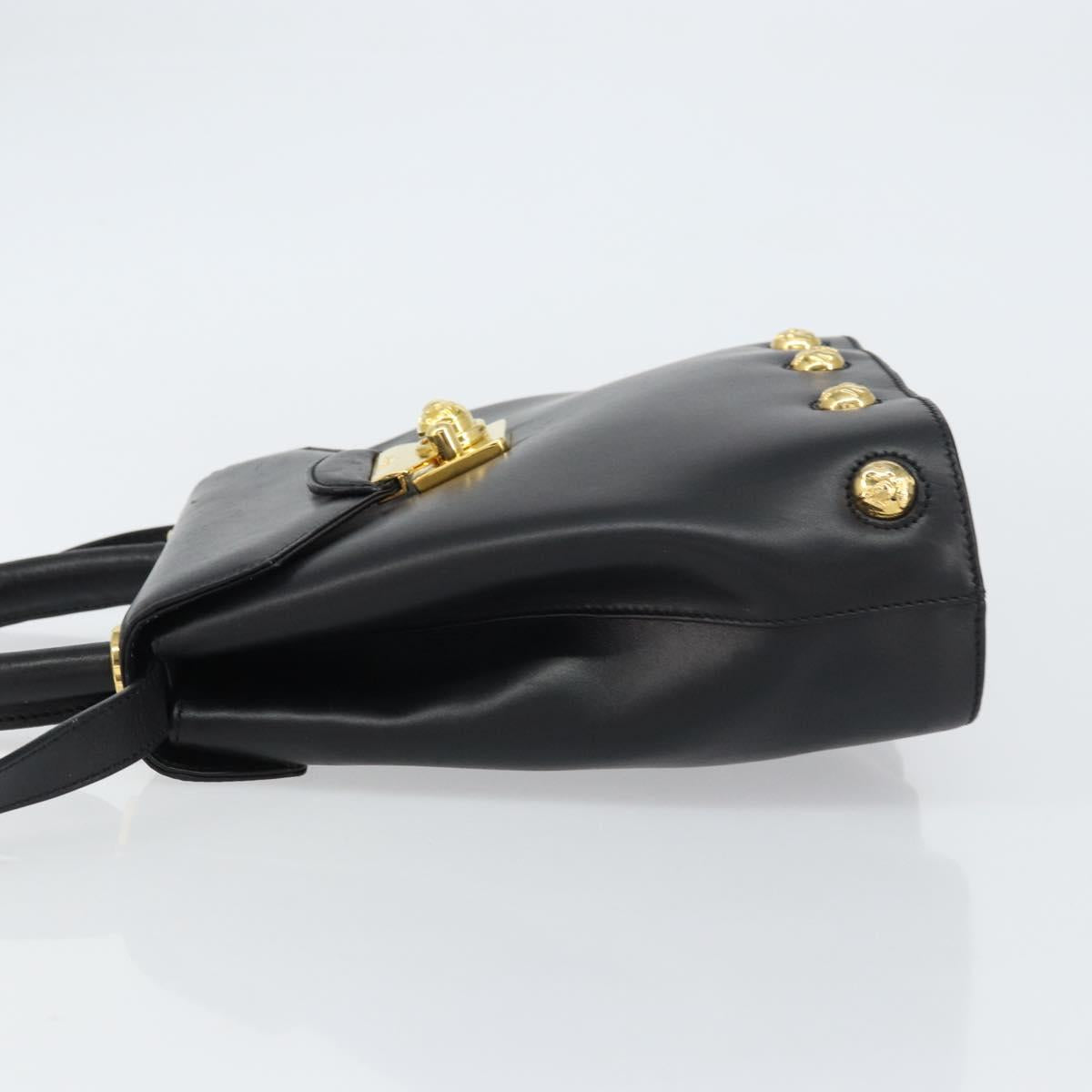 Salvatore Ferragamo Hand Bag Leather 2way Black Gold Auth gh1485