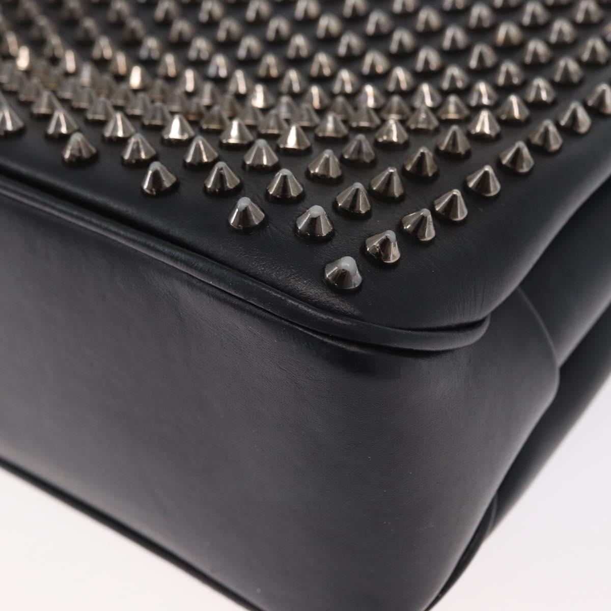 Christian Louboutin Studs Chain Shoulder Bag Leather Black Silver Auth gh1489