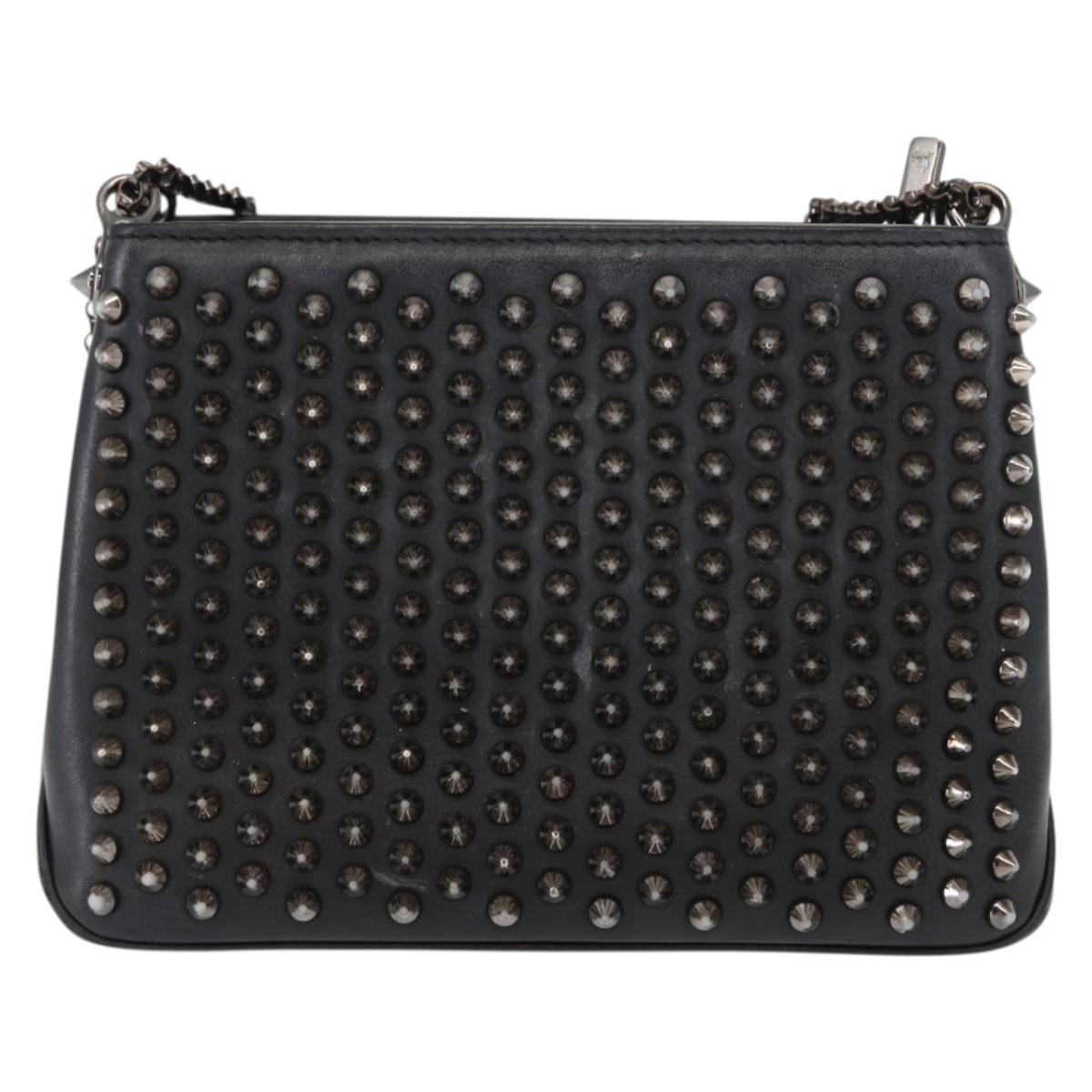 Christian Louboutin Studs Chain Shoulder Bag Leather Black Silver Auth gh1489