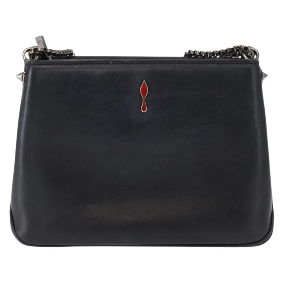 Christian Louboutin Studs Chain Shoulder Bag Leather Black Silver Auth gh1489