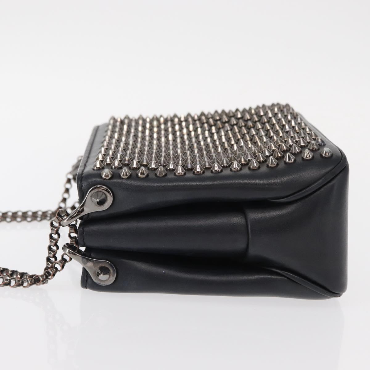 Christian Louboutin Studs Chain Shoulder Bag Leather Black Silver Auth gh1489
