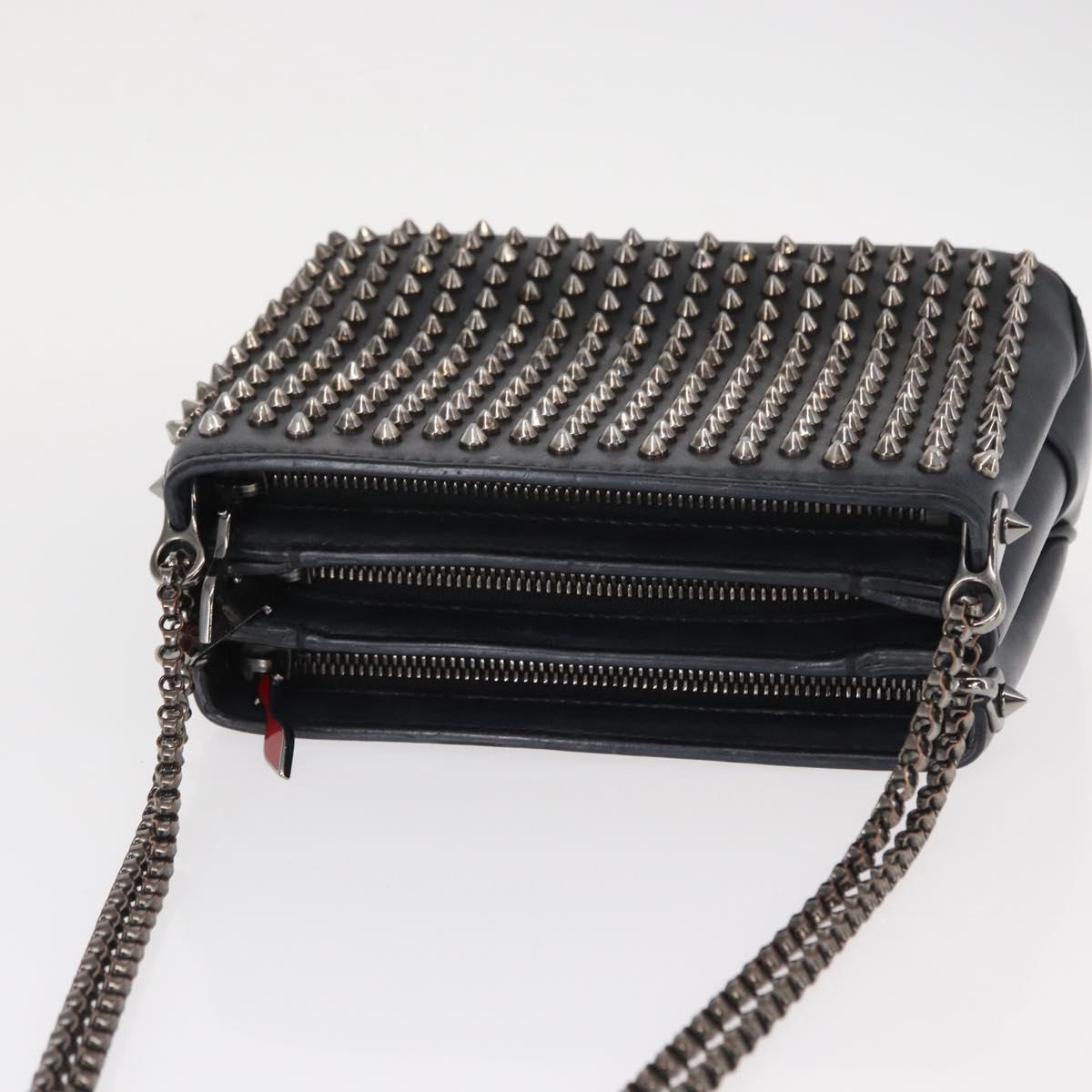 Christian Louboutin Studs Chain Shoulder Bag Leather Black Silver Auth gh1489