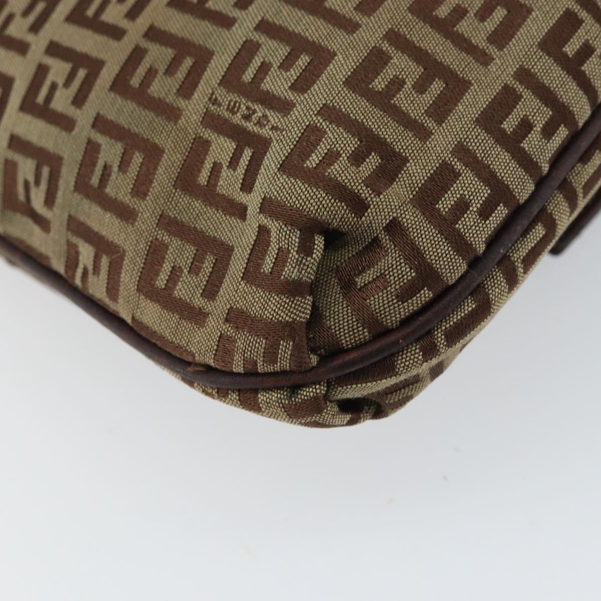 FENDI Zucchino Canvas Mamma Baguette Shoulder Bag Brown Gold Auth gh1492