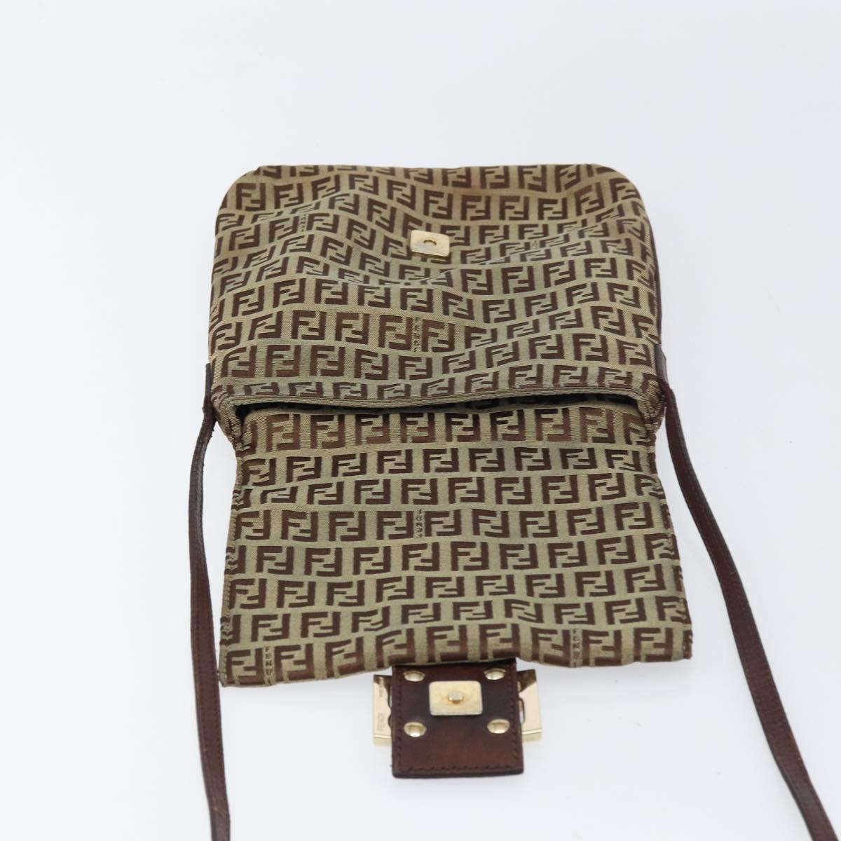 FENDI Zucchino Canvas Mamma Baguette Shoulder Bag Brown Gold Auth gh1492
