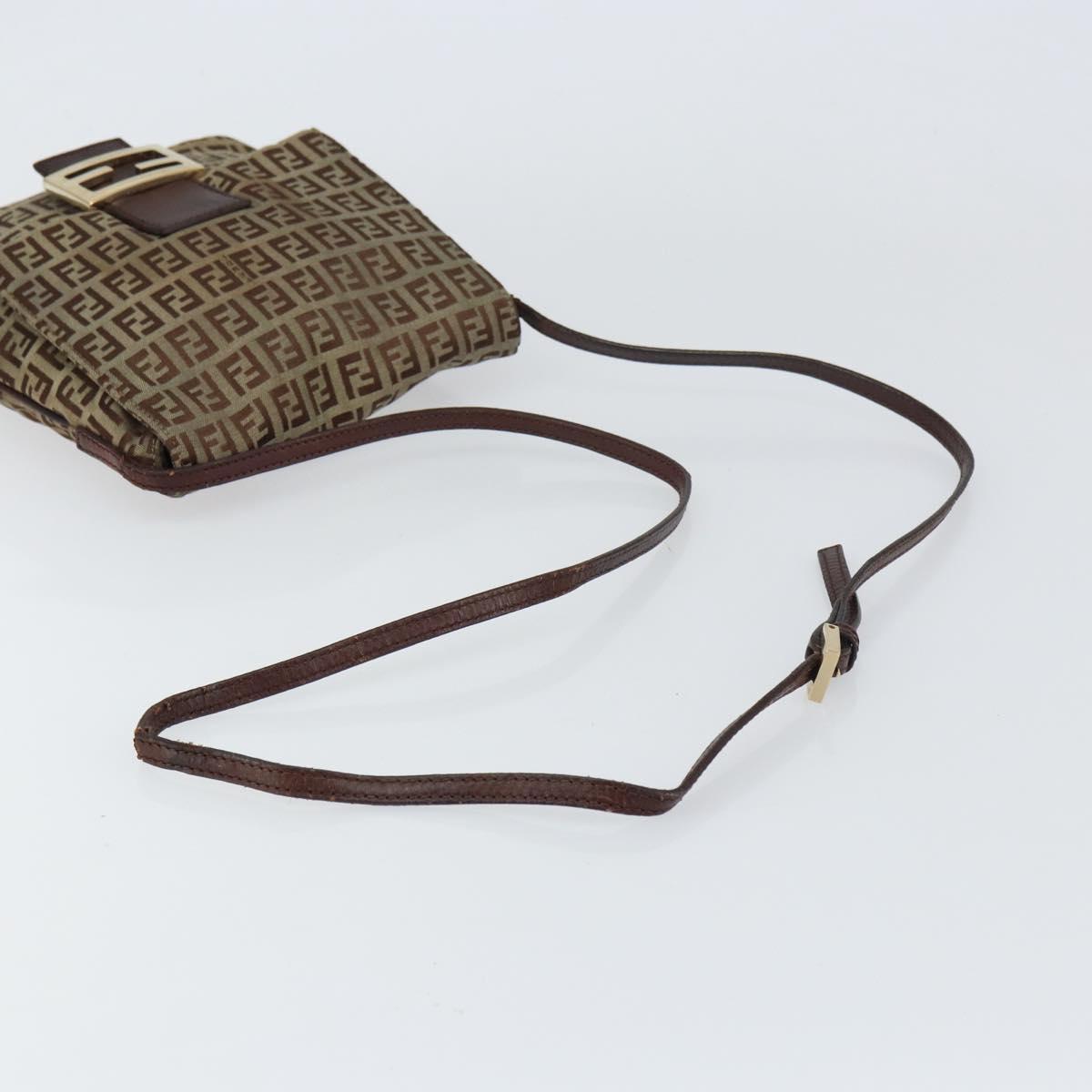 FENDI Zucchino Canvas Mamma Baguette Shoulder Bag Brown Gold Auth gh1492