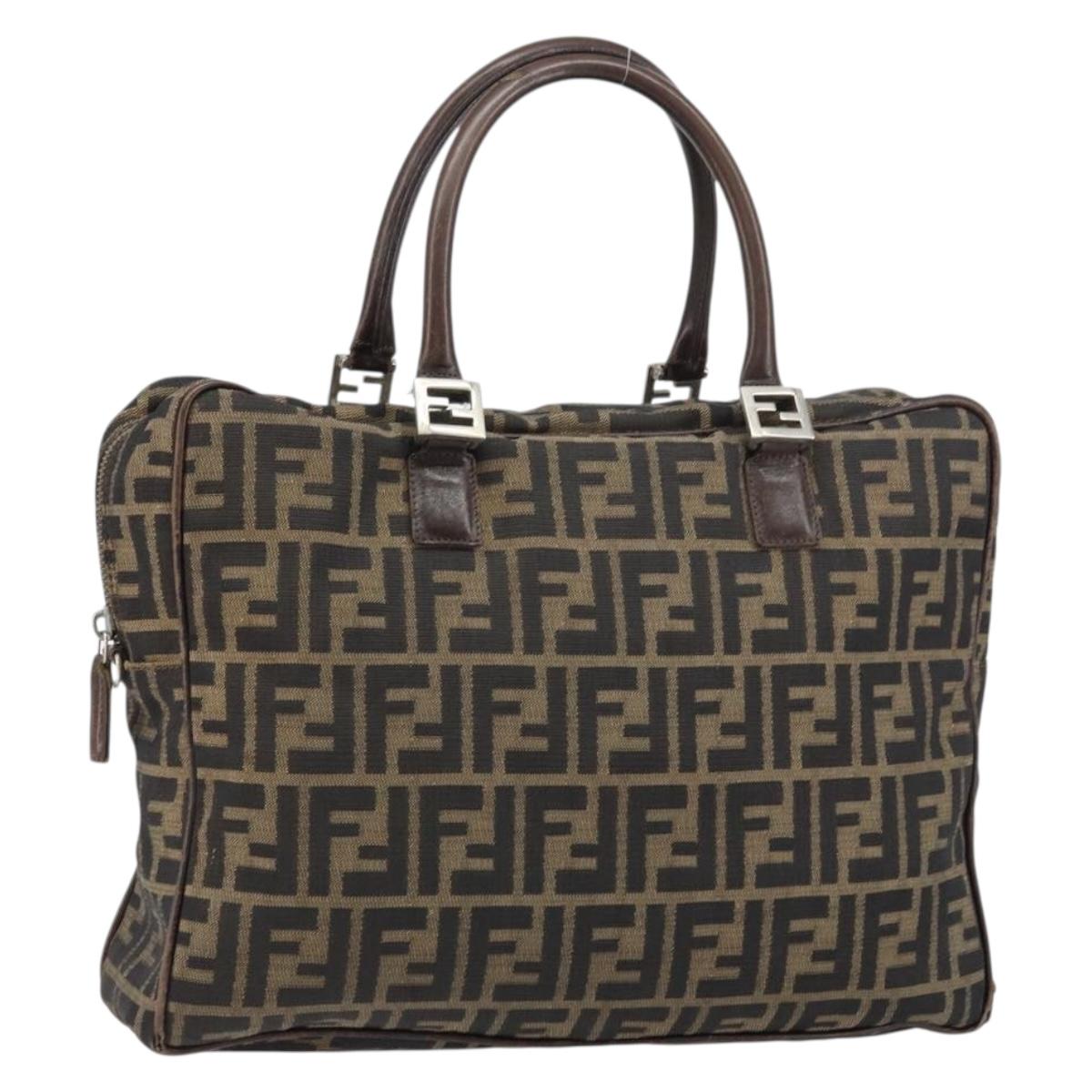 FENDI Zucca Canvas Hand Bag Black Brown Auth gh1494