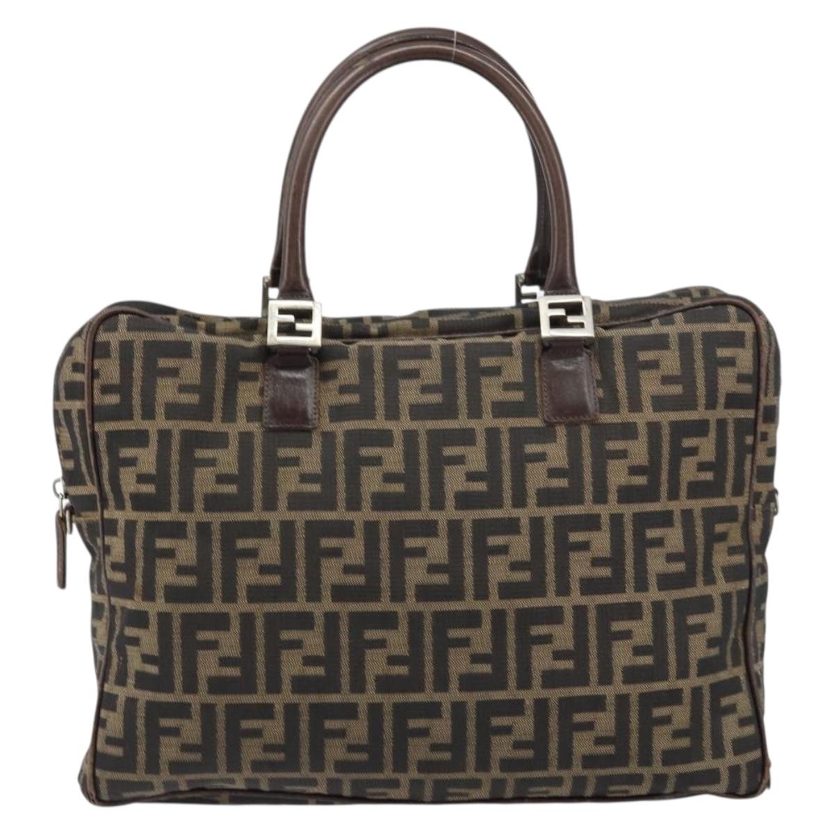 FENDI Zucca Canvas Hand Bag Black Brown Auth gh1494