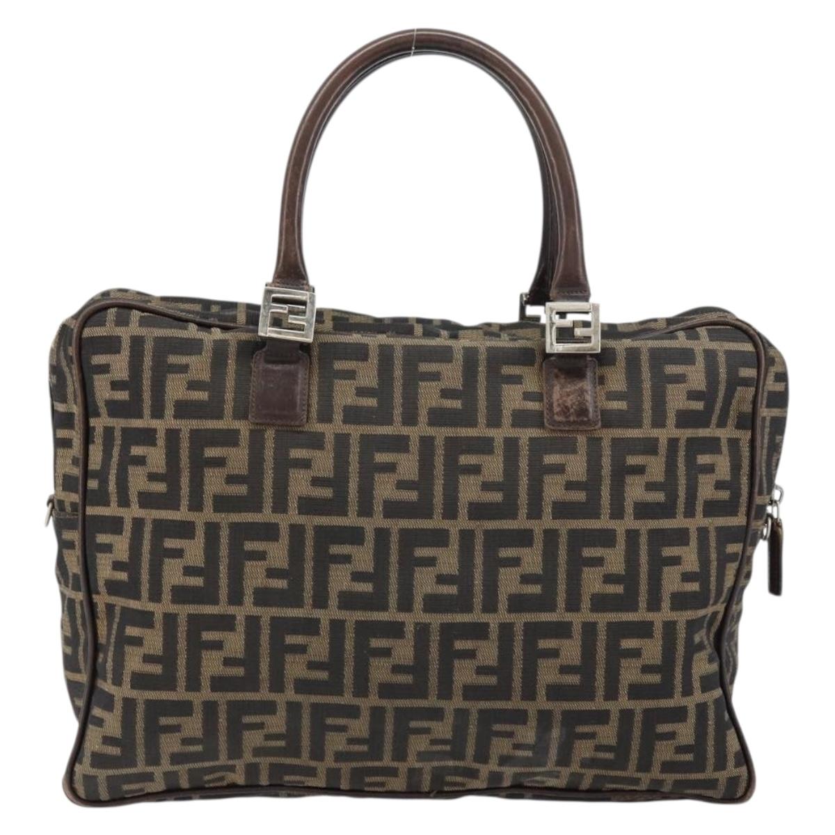 FENDI Zucca Canvas Hand Bag Black Brown Auth gh1494