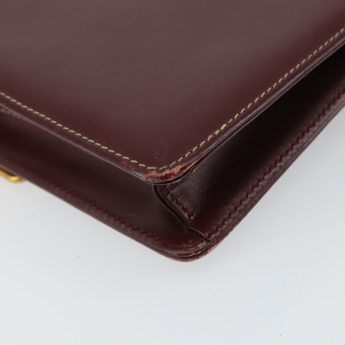 CARTIER Must Line Shoulder Bag Leather Bordeaux Gold Auth gh1495