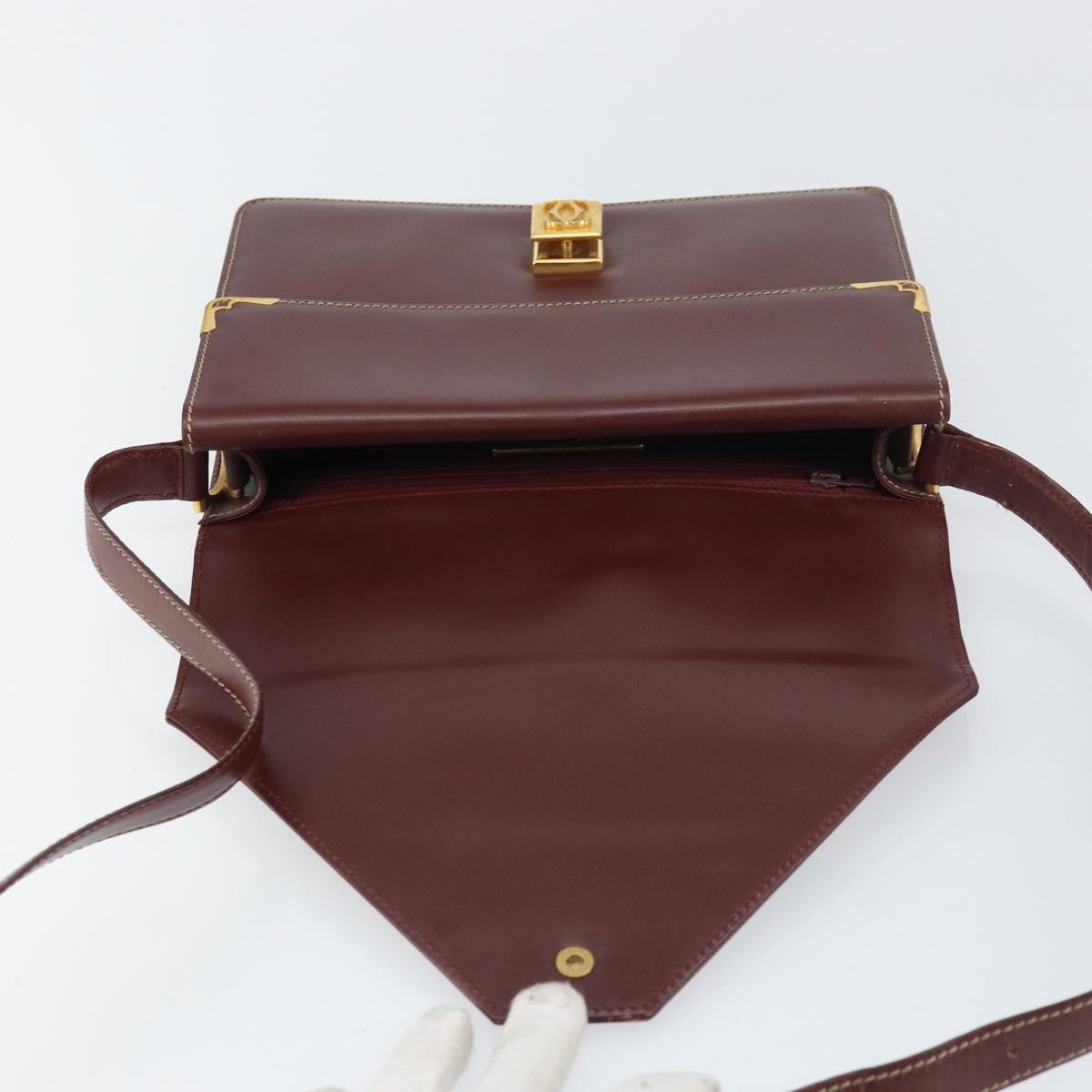 CARTIER Must Line Shoulder Bag Leather Bordeaux Gold Auth gh1495
