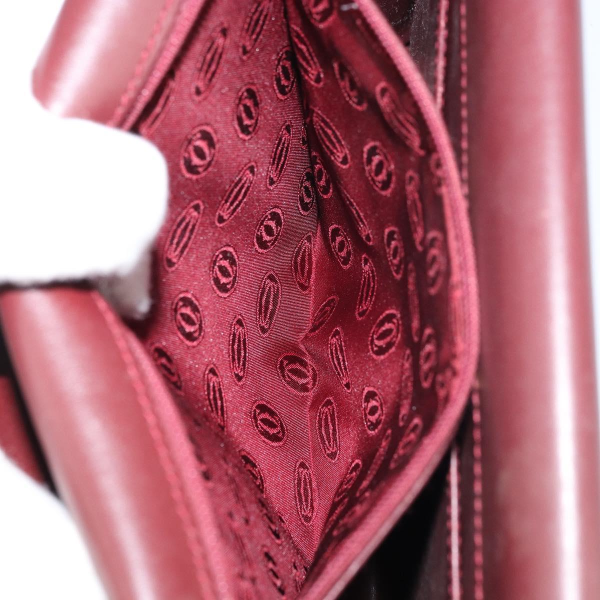 CARTIER Must Line Shoulder Bag Leather Bordeaux Gold Auth gh1495