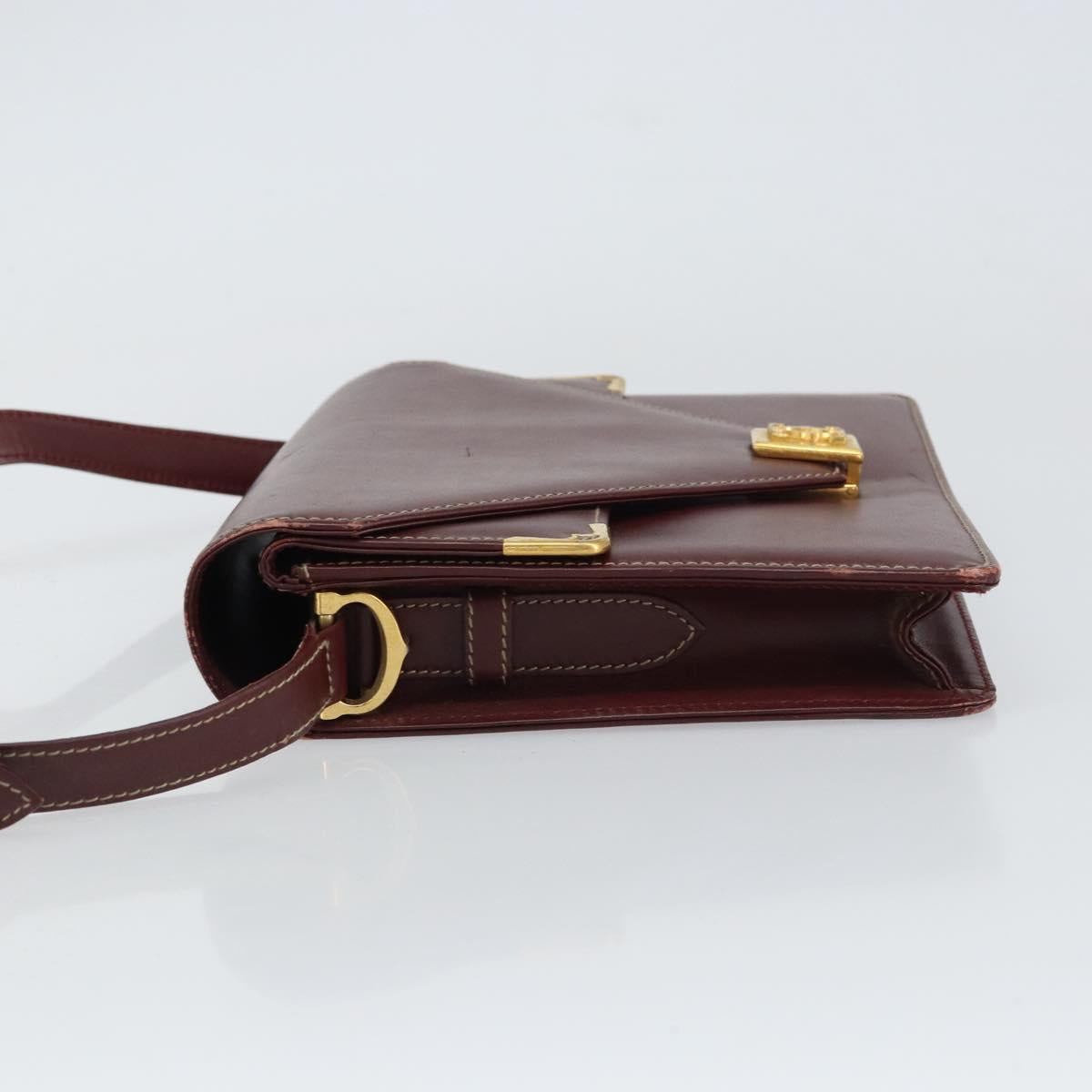 CARTIER Must Line Shoulder Bag Leather Bordeaux Gold Auth gh1495