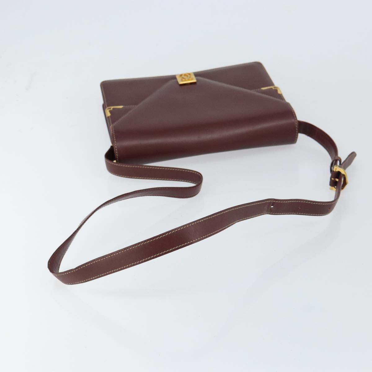 CARTIER Must Line Shoulder Bag Leather Bordeaux Gold Auth gh1495