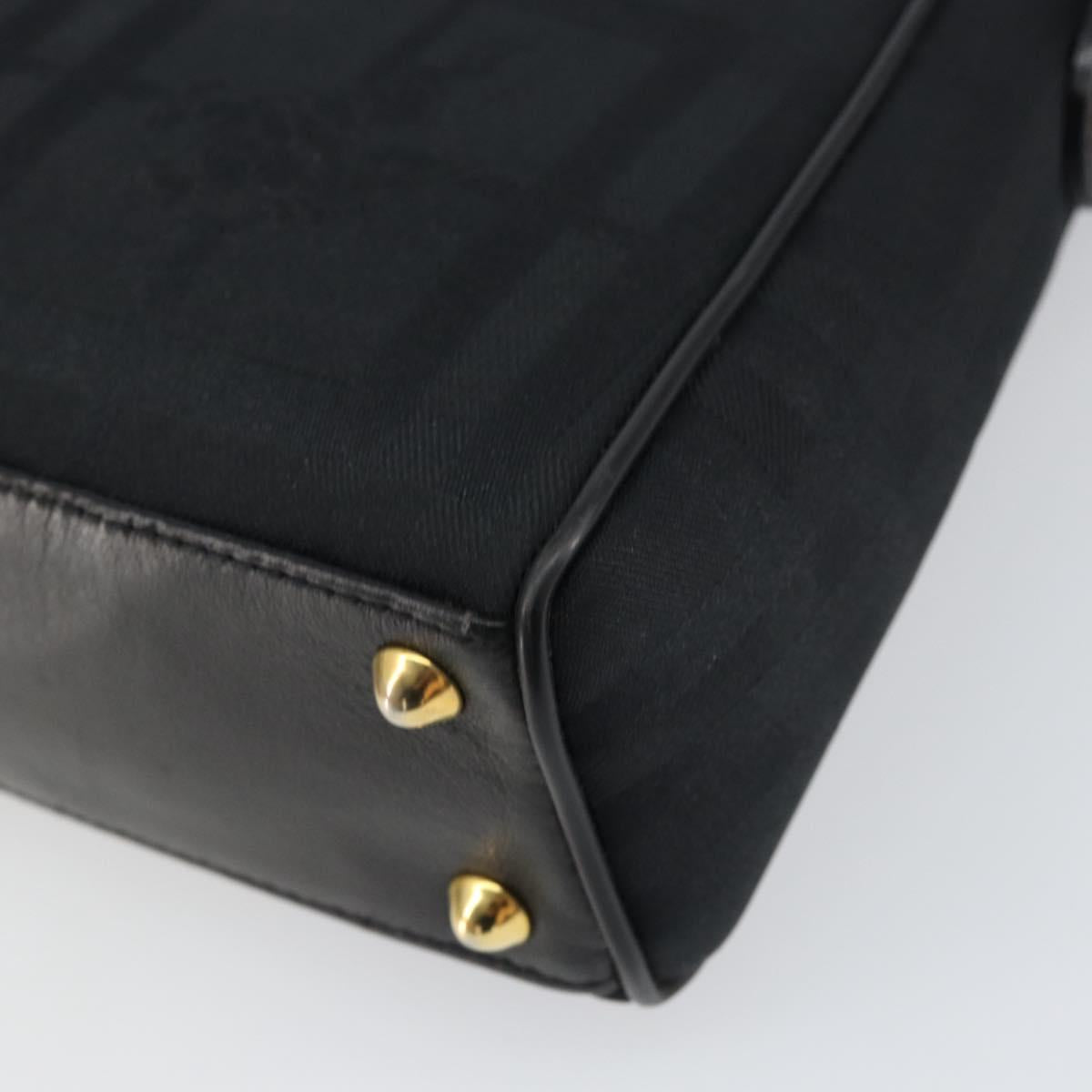 Burberrys Nova Check Hand Bag Leather Canvas Black Gold Auth gh1496