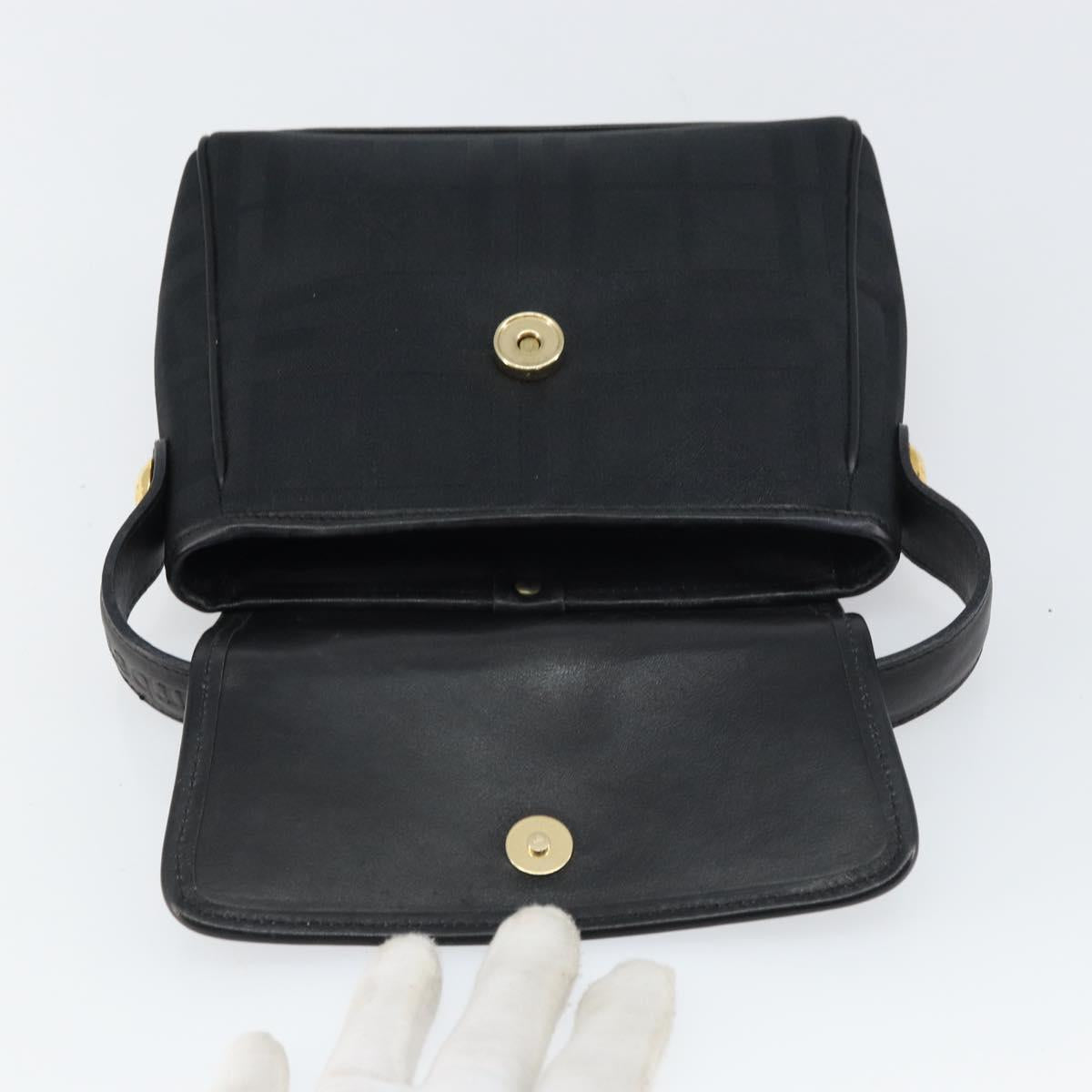 Burberrys Nova Check Hand Bag Leather Canvas Black Gold Auth gh1496