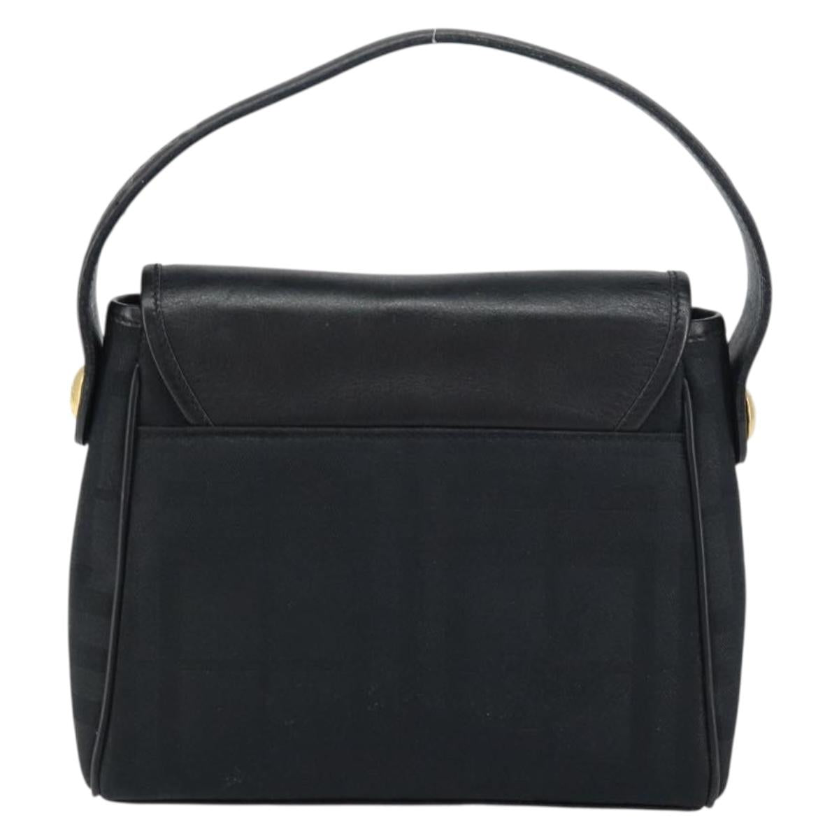 Burberrys Nova Check Hand Bag Leather Canvas Black Gold Auth gh1496