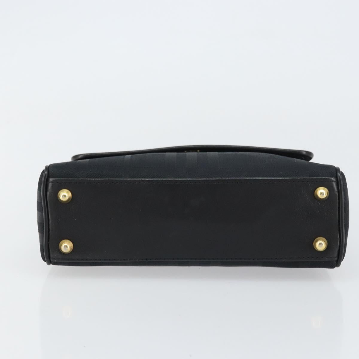 Burberrys Nova Check Hand Bag Leather Canvas Black Gold Auth gh1496