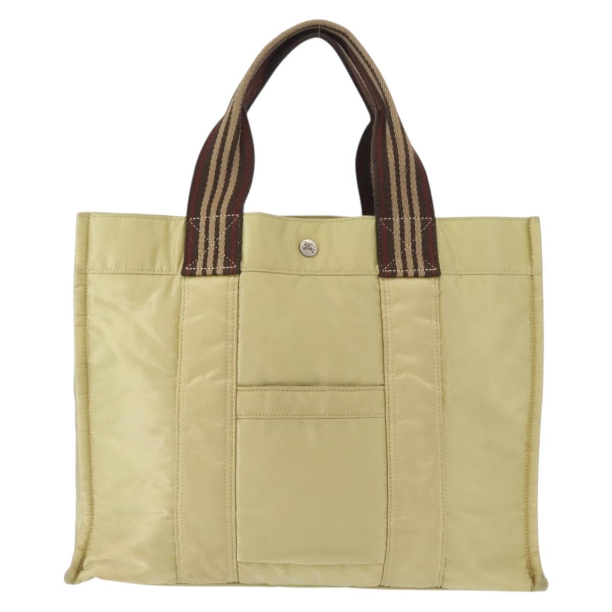 BURBERRY Blue Label Tote Bag Nylon Silver Beige Auth gh1498