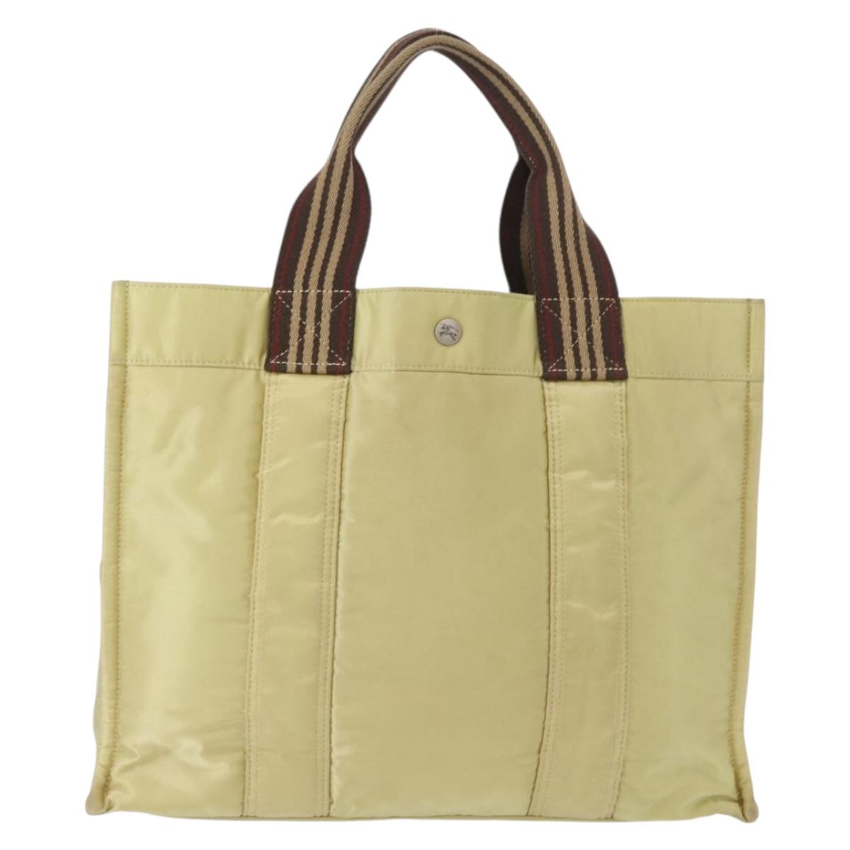 BURBERRY Blue Label Tote Bag Nylon Silver Beige Auth gh1498