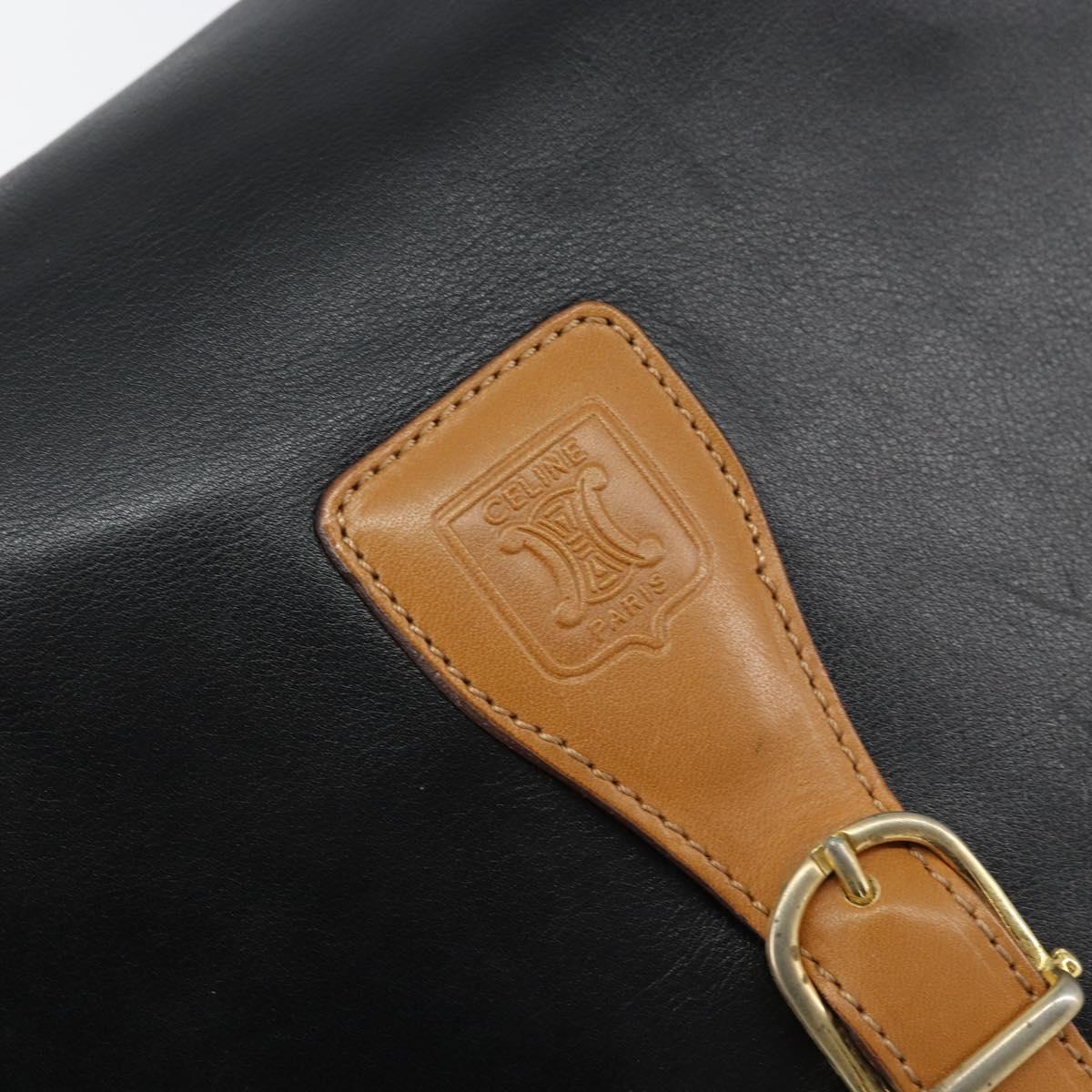 CELINE Shoulder Bag Leather Black Gold Auth gh1499