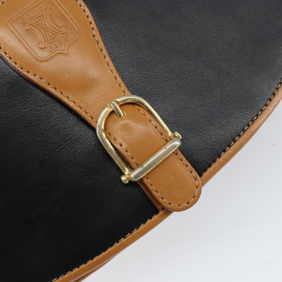 CELINE Shoulder Bag Leather Black Gold Auth gh1499