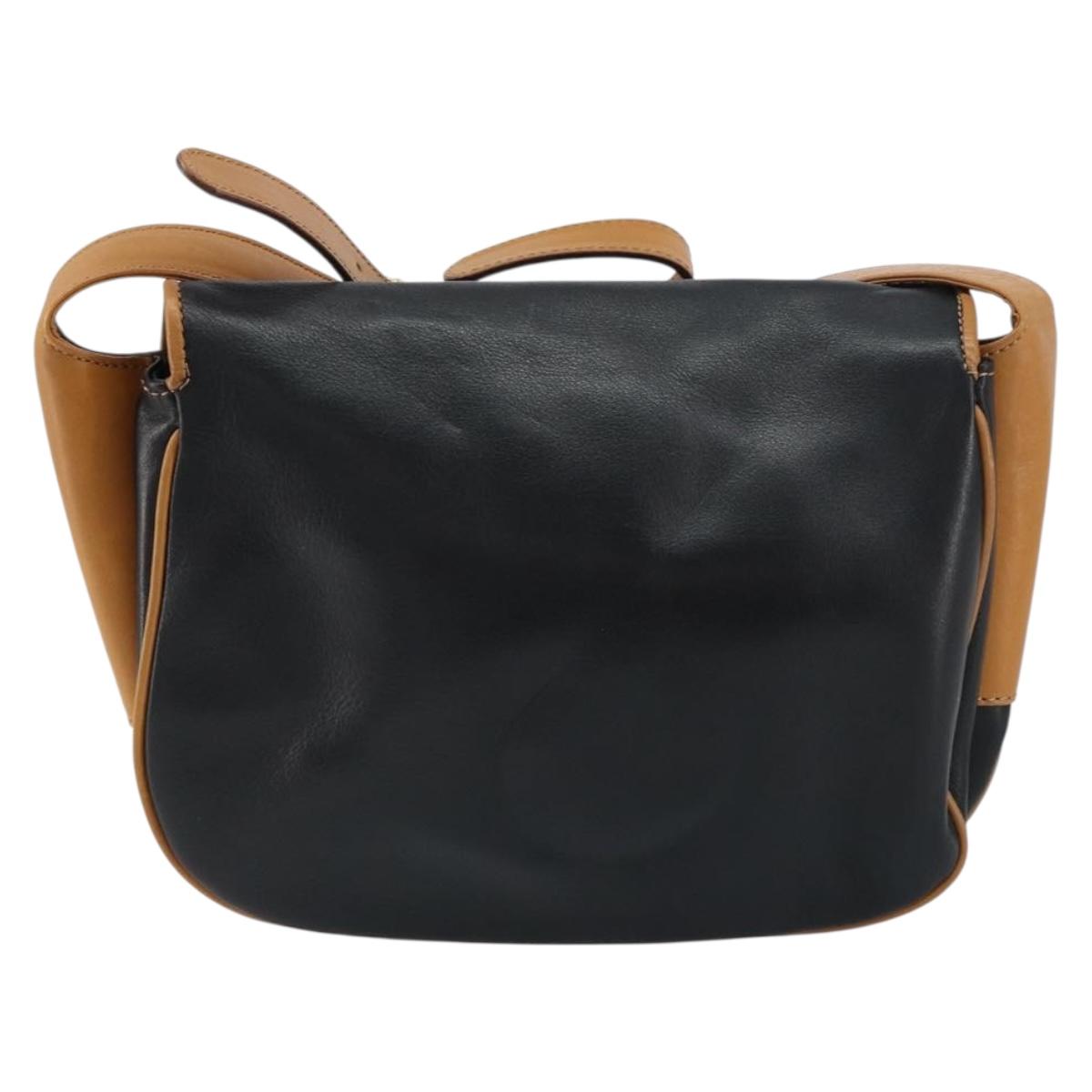 CELINE Shoulder Bag Leather Black Gold Auth gh1499