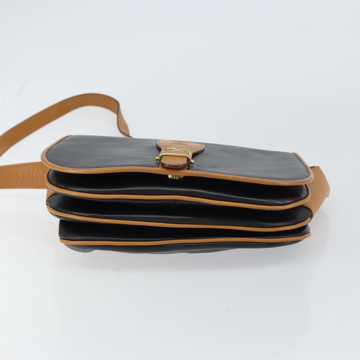 CELINE Shoulder Bag Leather Black Gold Auth gh1499