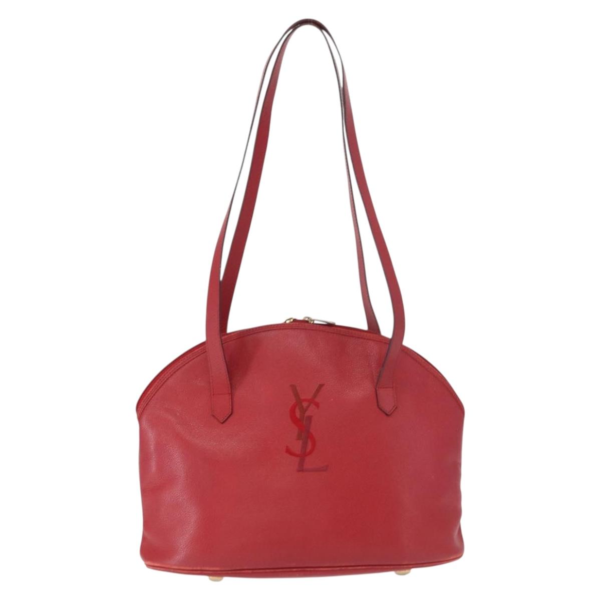 SAINT LAURENT Shoulder Bag Leather Red Gold Auth gh1500
